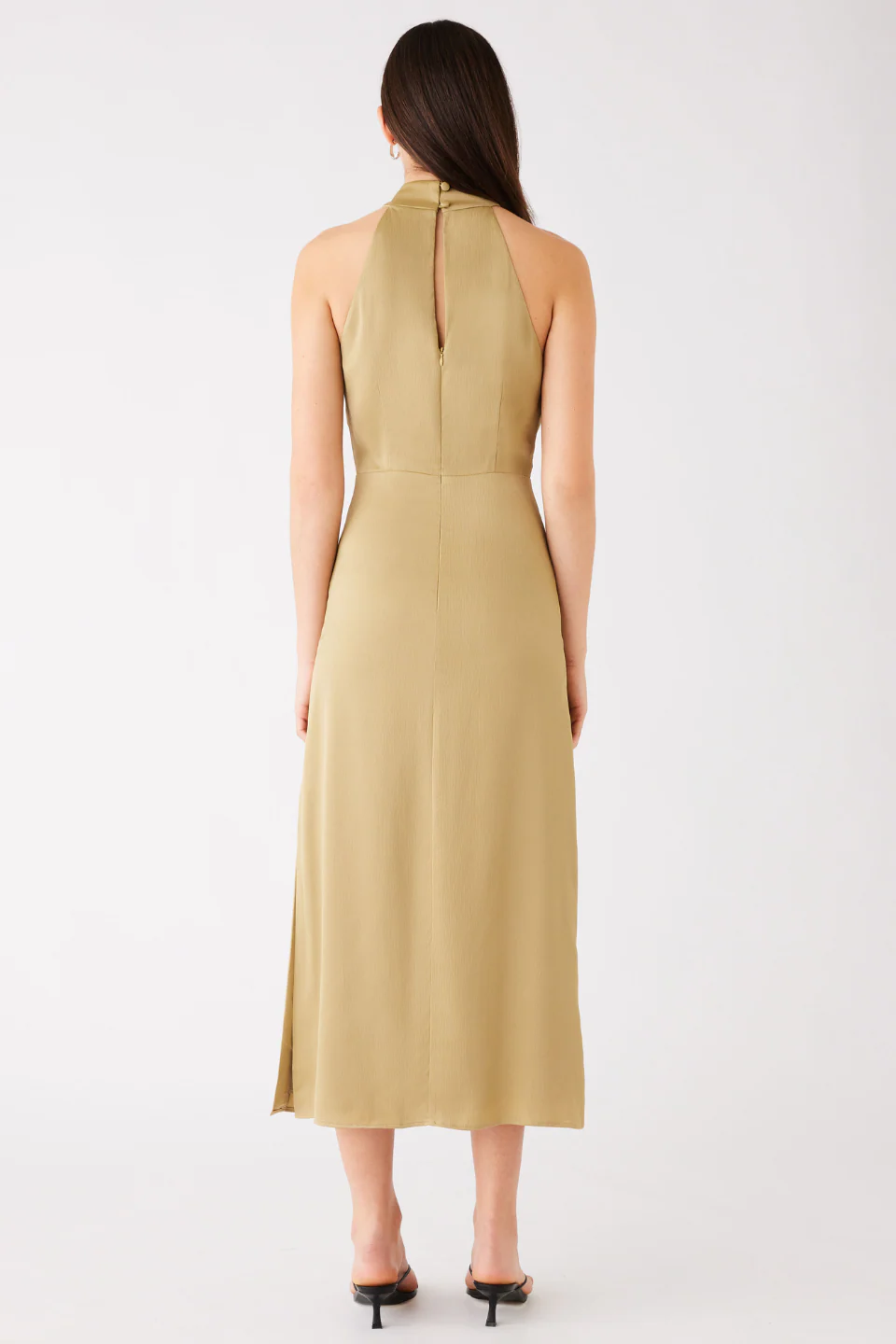 Sevilla Olive High Neck Sleeveless Midi Dress - Image 4