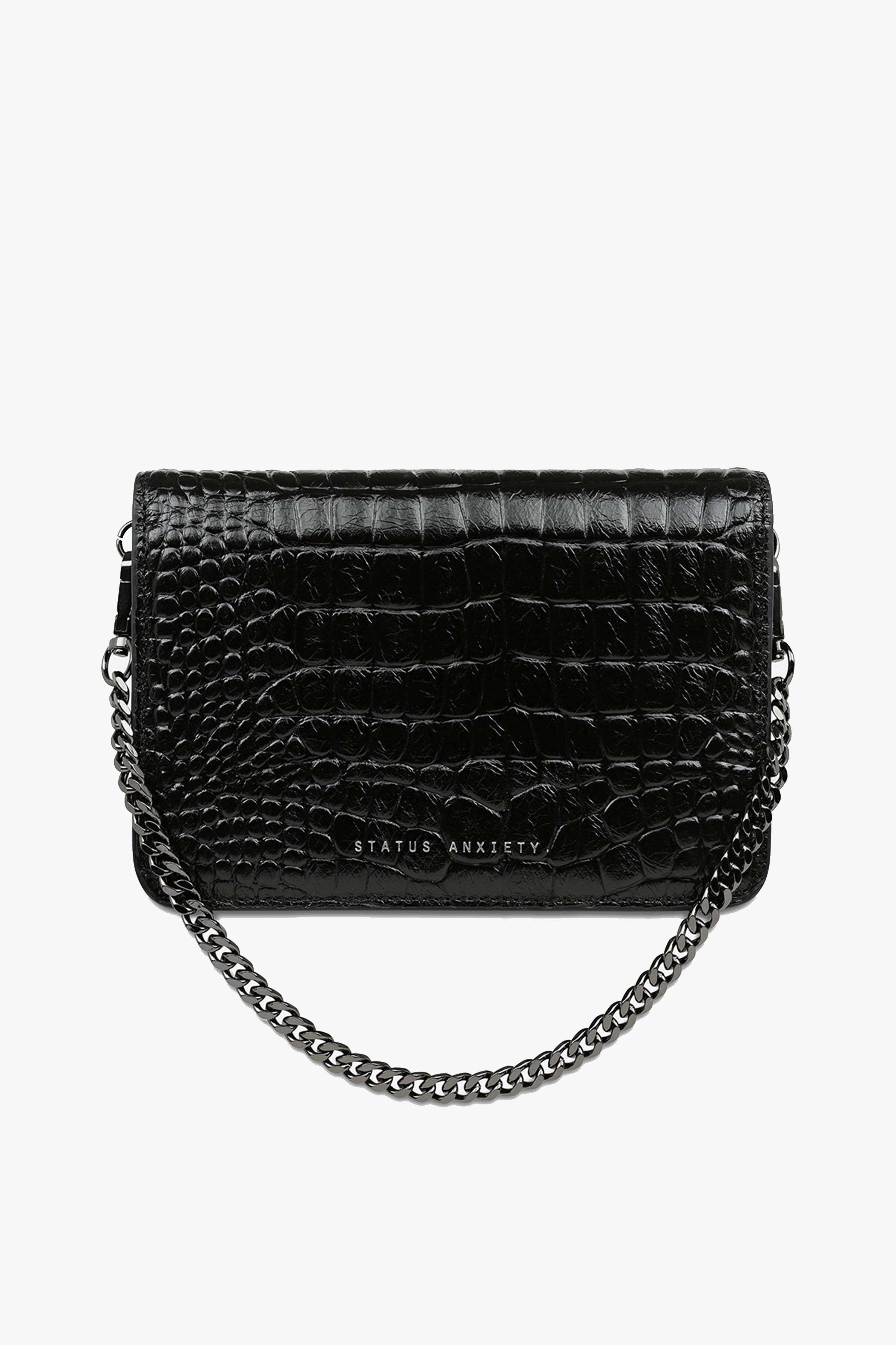She Burns Black Croc Leather Crossbody Bag - Image 3