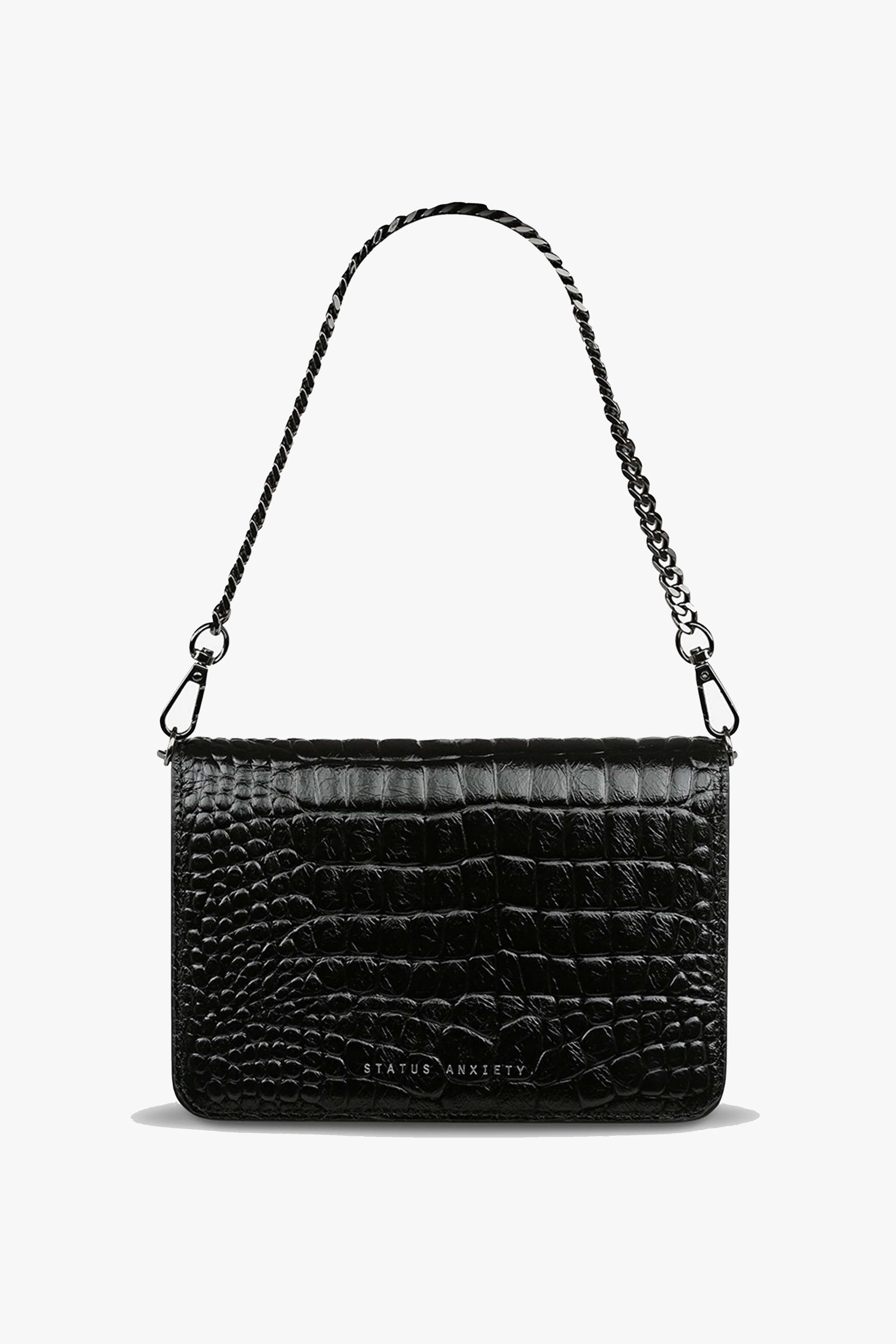 She Burns Black Croc Leather Crossbody Bag - Image 4