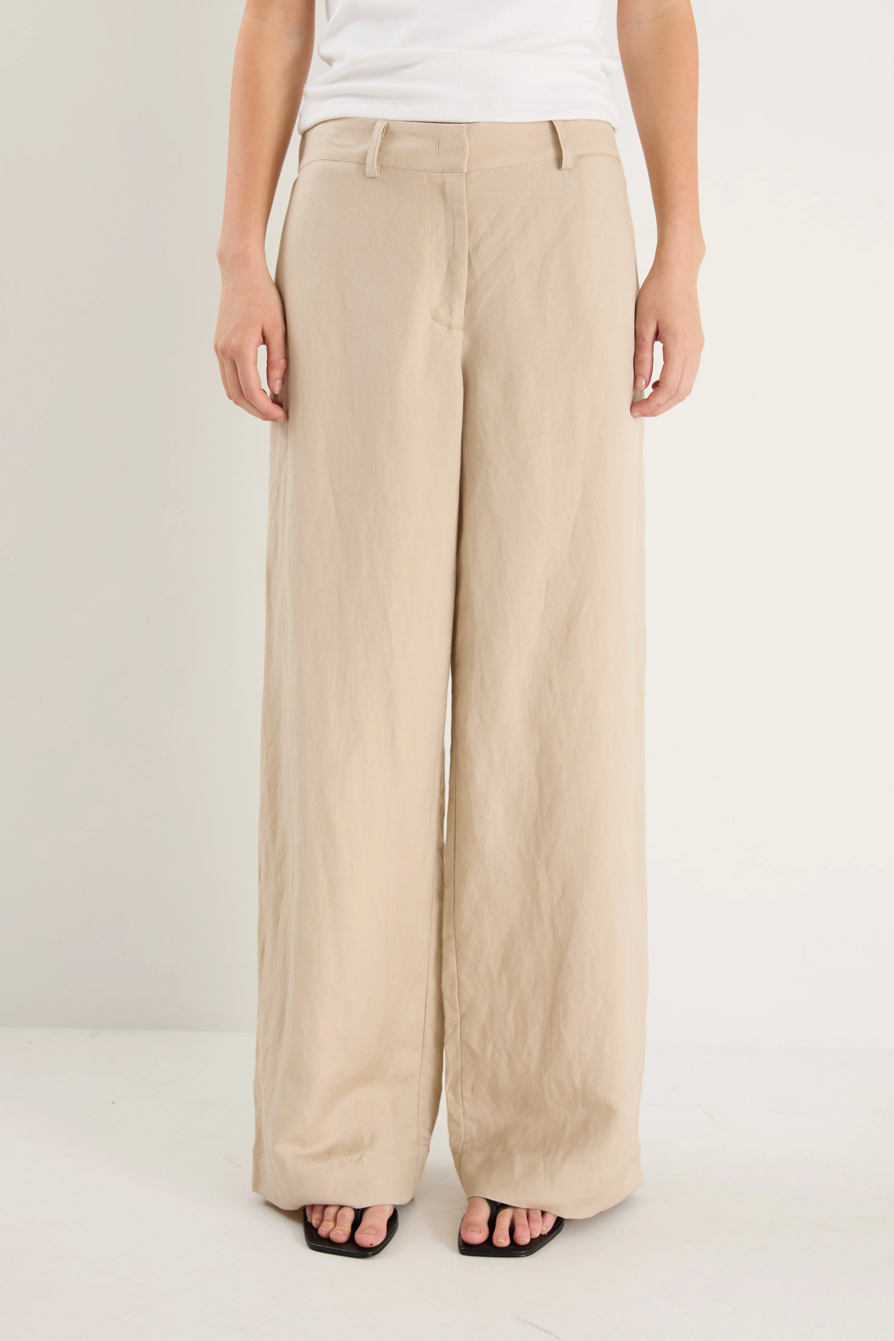 Shelter Oat Linen Viscose Flat Front Wide Pants - Image 2