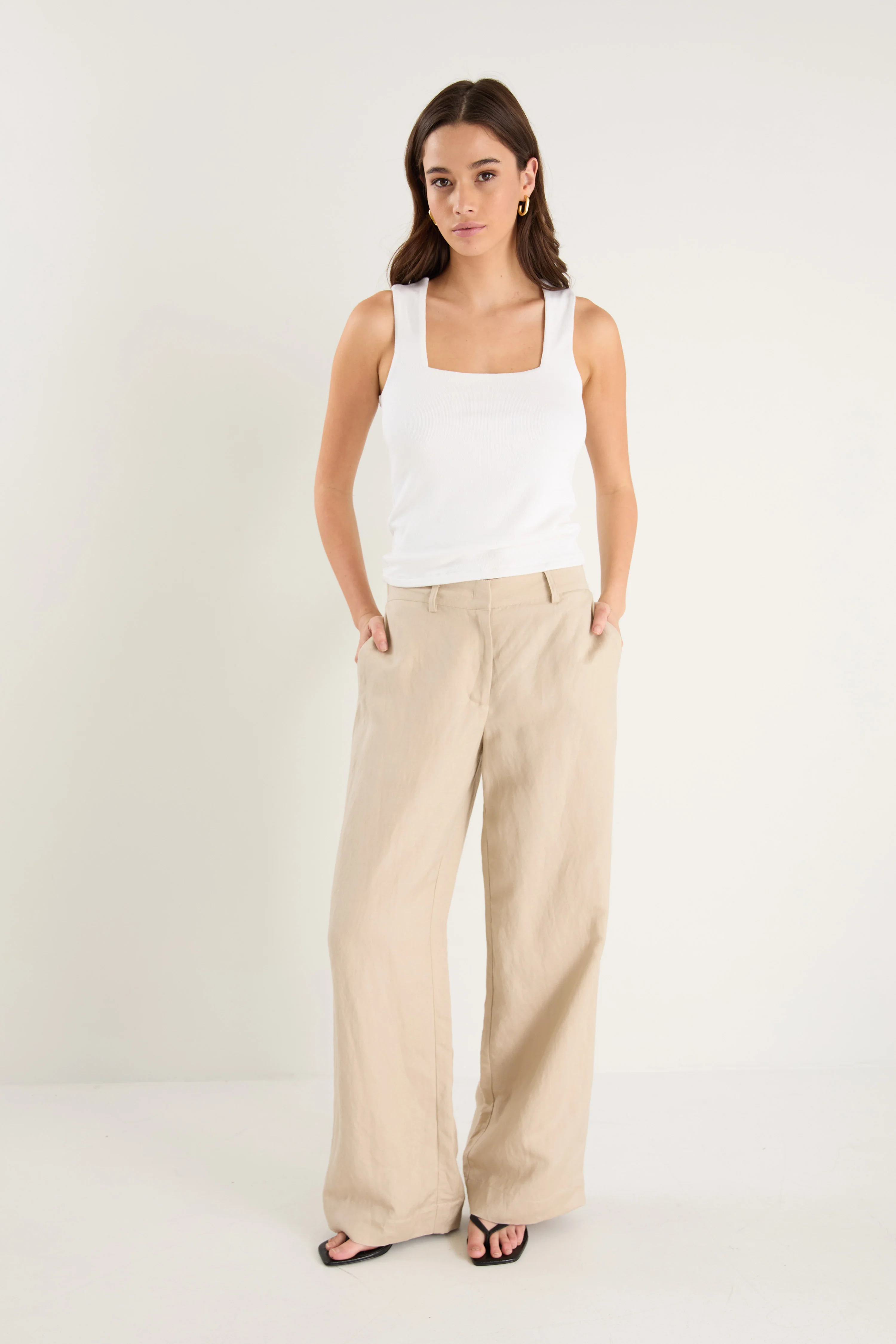 Shelter Oat Linen Viscose Flat Front Wide Pants - Image 4