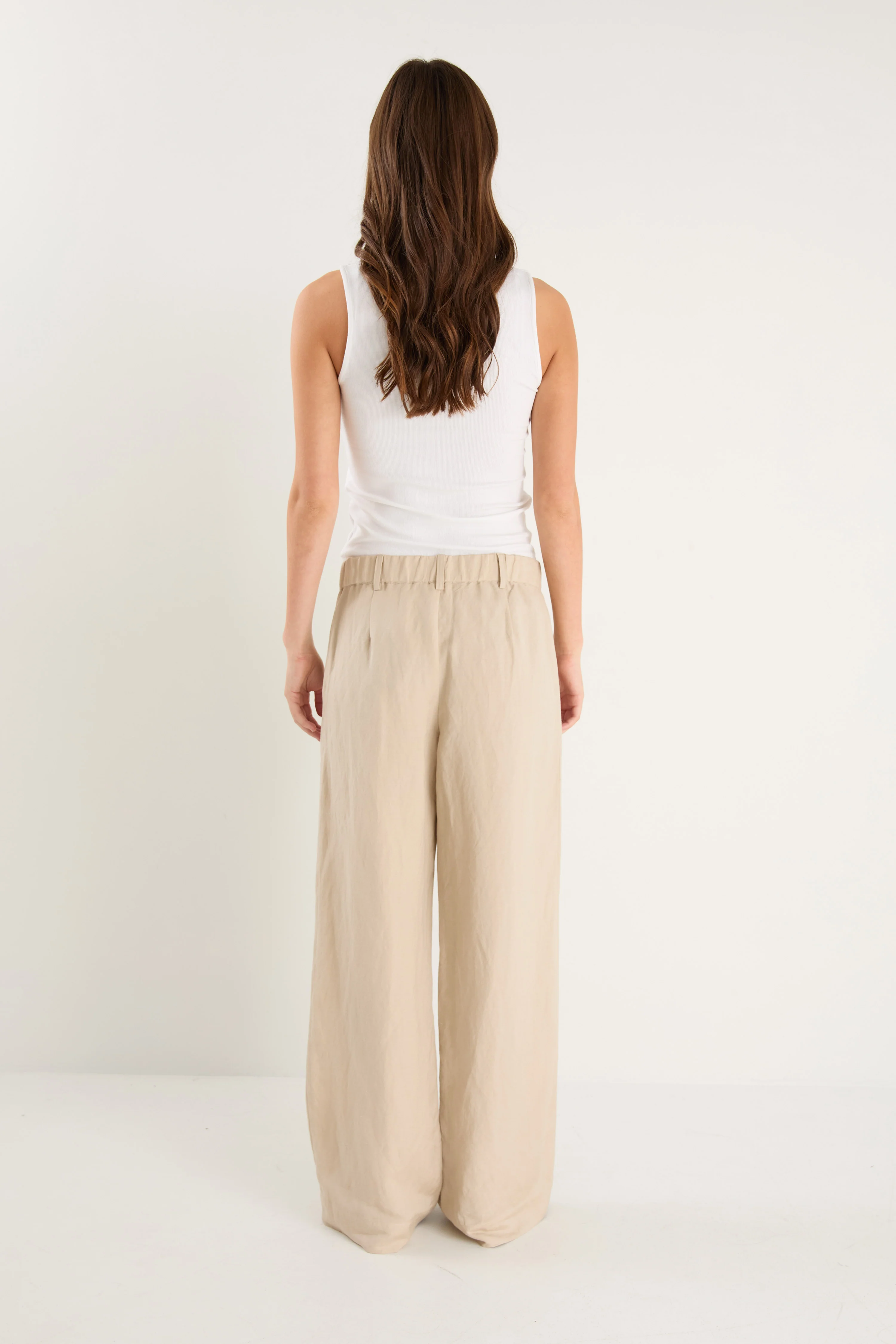 Shelter Oat Linen Viscose Flat Front Wide Pants - Image 5