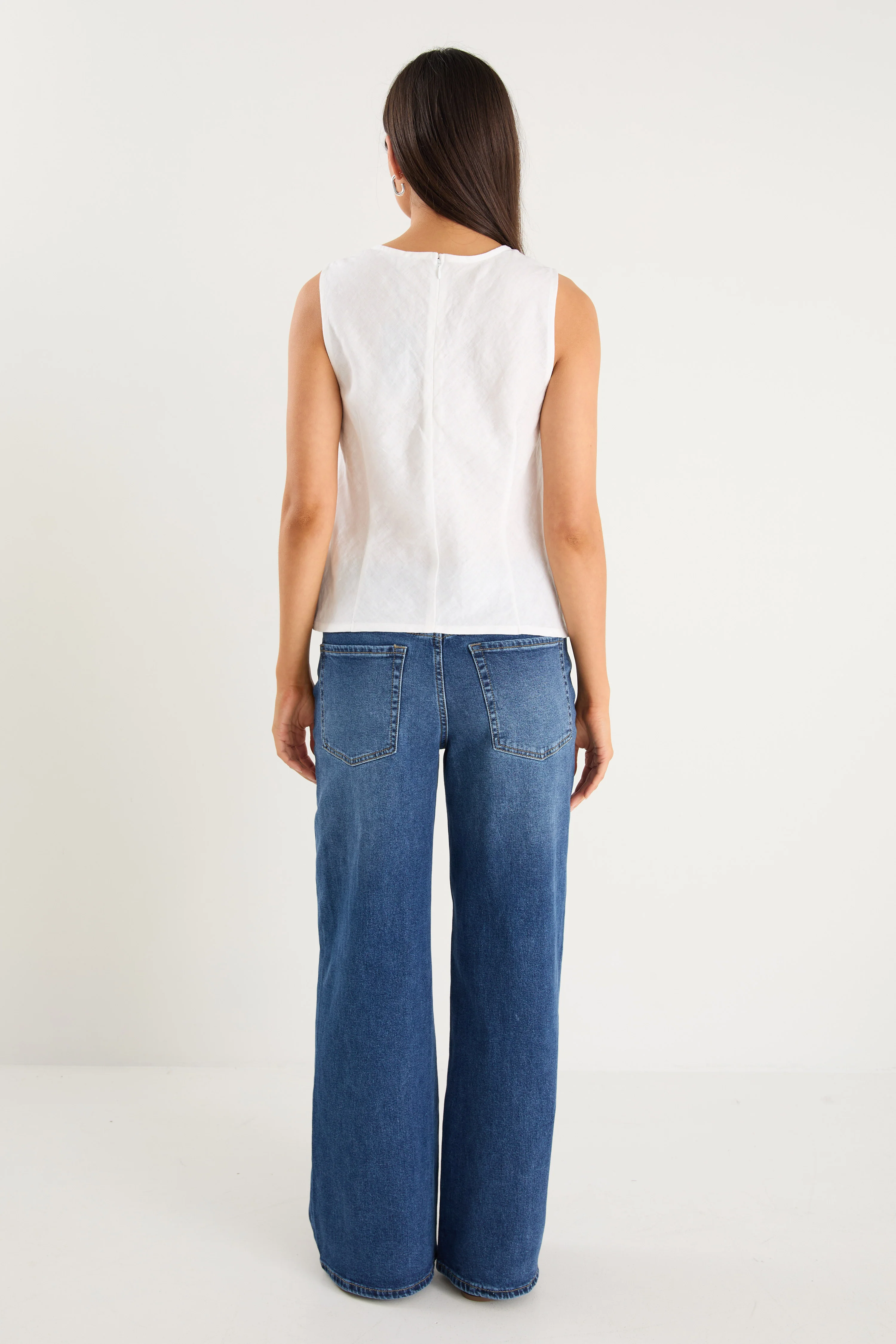 Shoreline Ivory Linen Bias Sleeveless Shell Top - Image 6