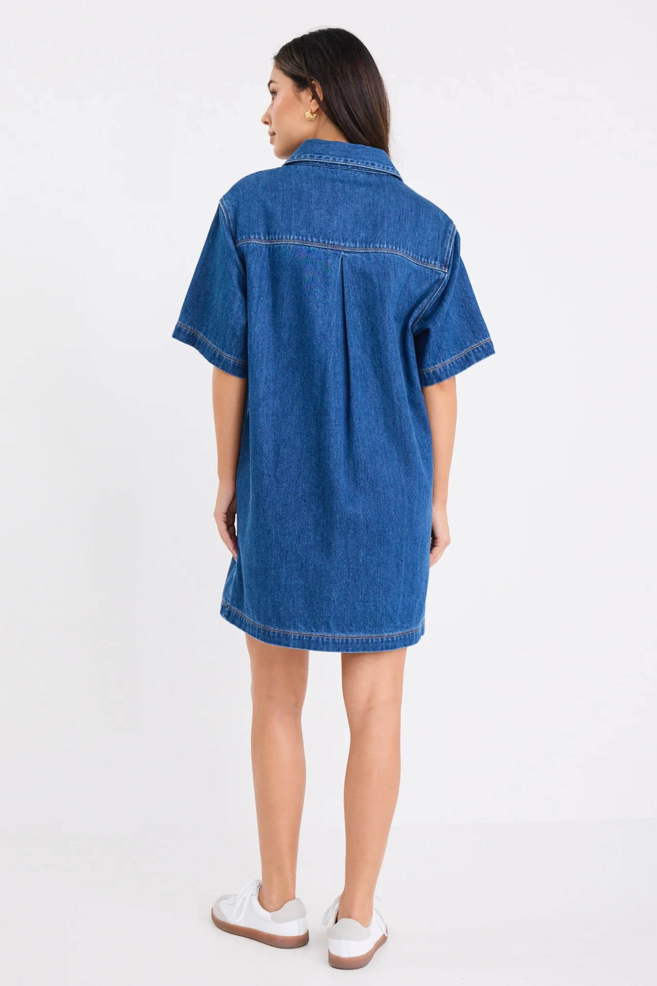 Shortcut Storm Blue Denim Short Sleeve Boxy Mini Shirt Dress - Image 6