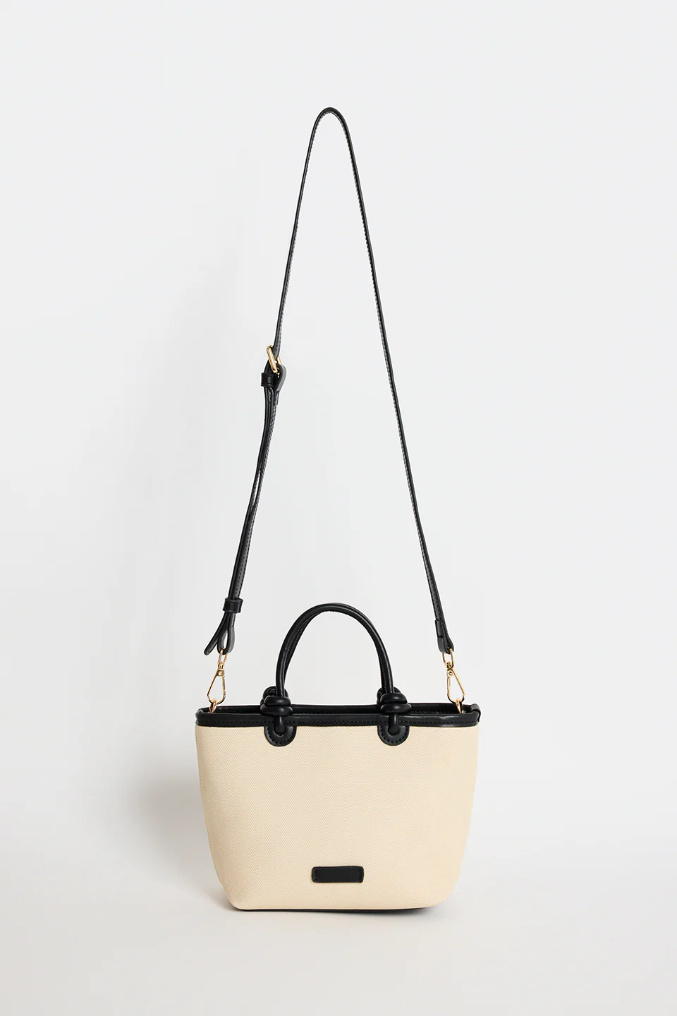 Siena Natural Canvas PU Trim Small Knot Top Handle Bag - Image 3