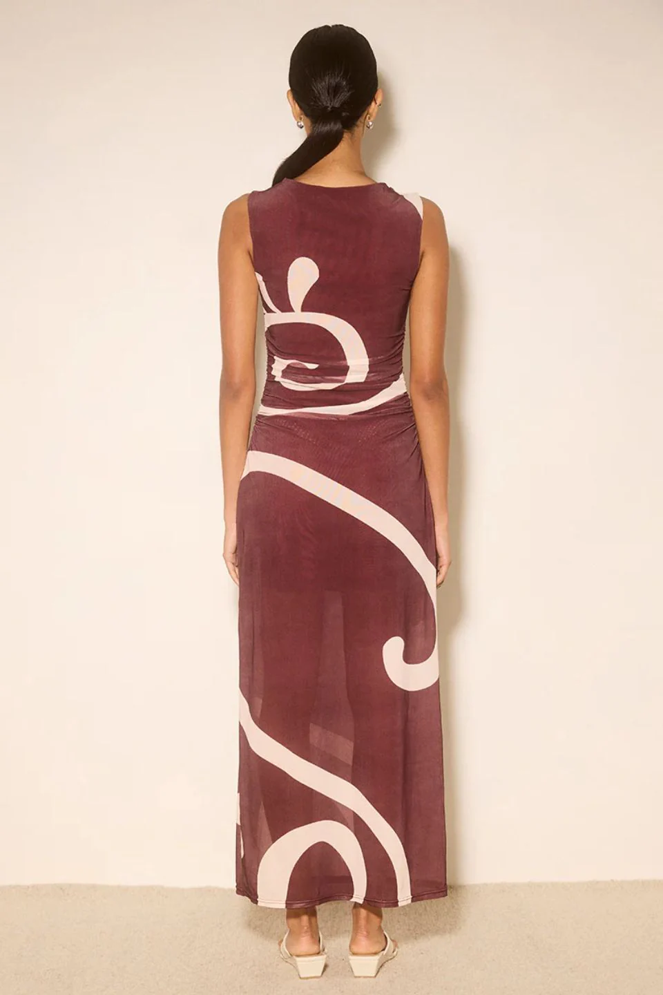 Sierra Plum Swirl Sleeveless Cowl Neck Mesh Maxi Dress - Image 3