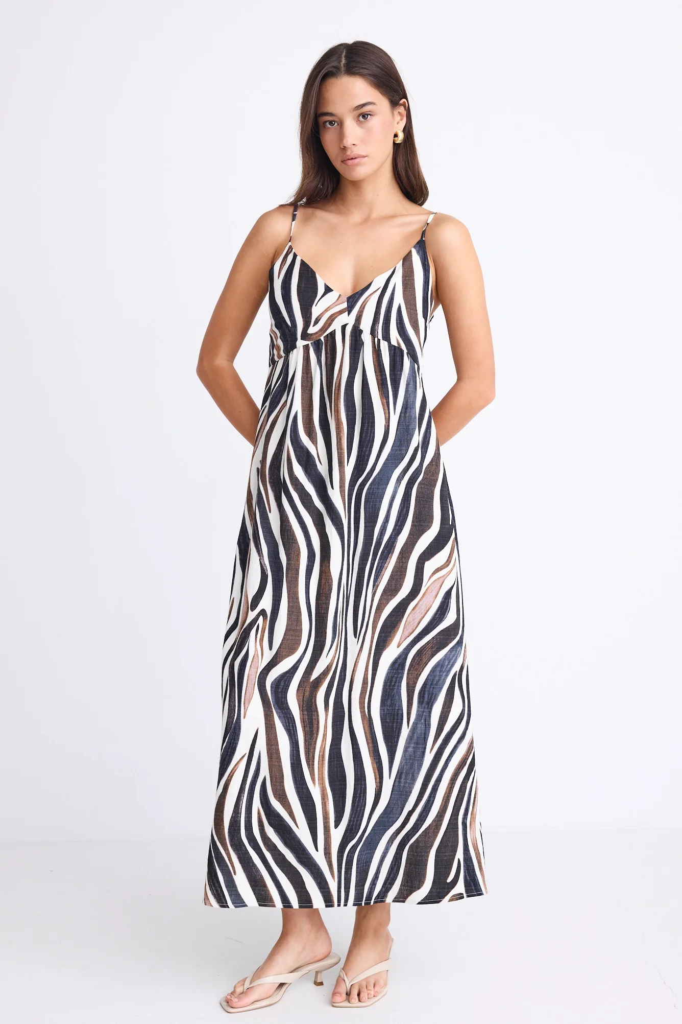Singe Chocolate Zebra Strappy Back Tie Maxi Dress - Image 2