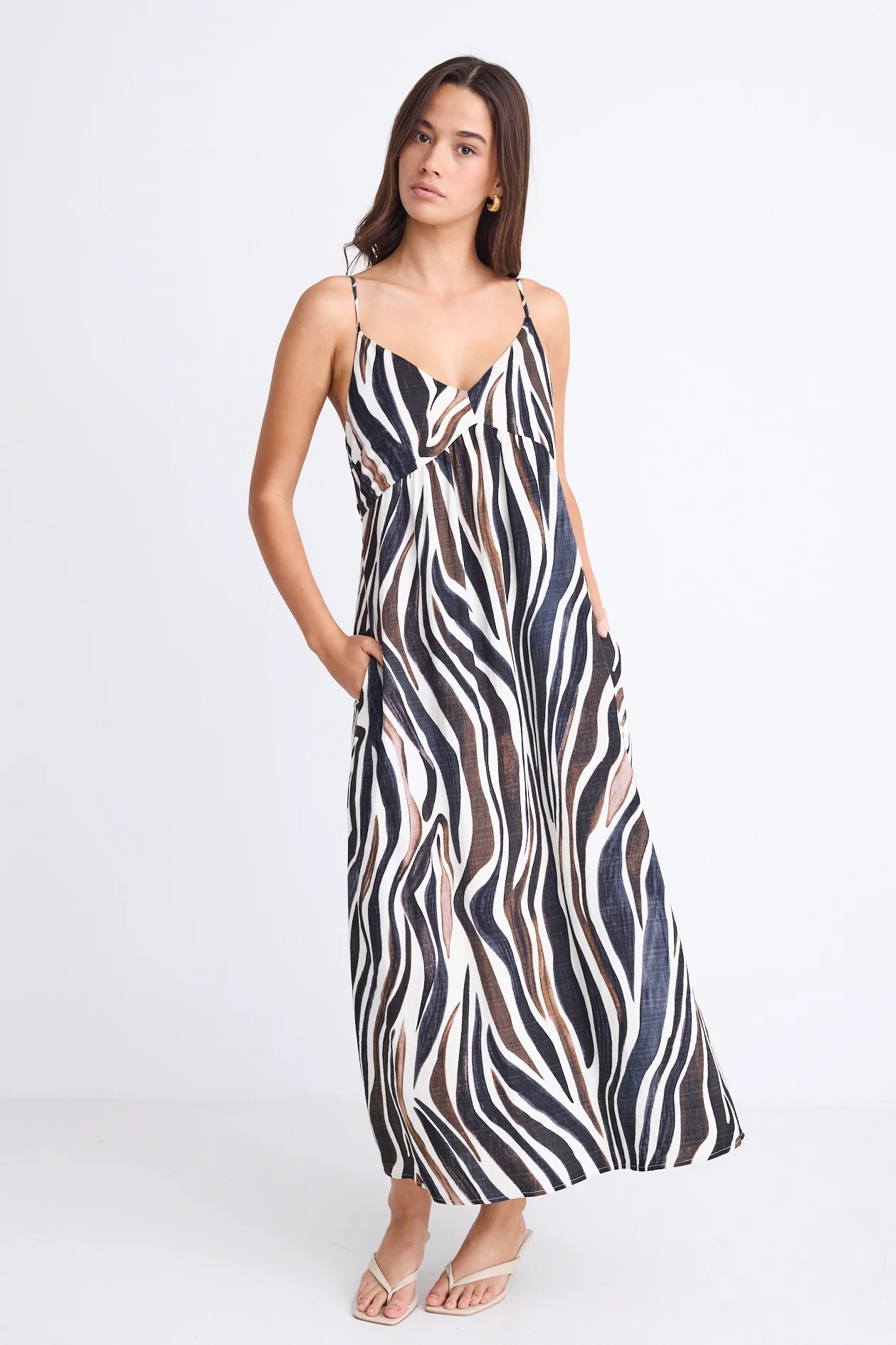 Singe Chocolate Zebra Strappy Back Tie Maxi Dress - Image 5