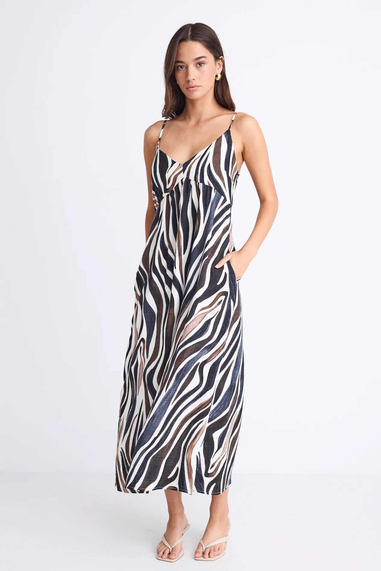 Singe Chocolate Zebra Strappy Back Tie Maxi Dress - Image 6