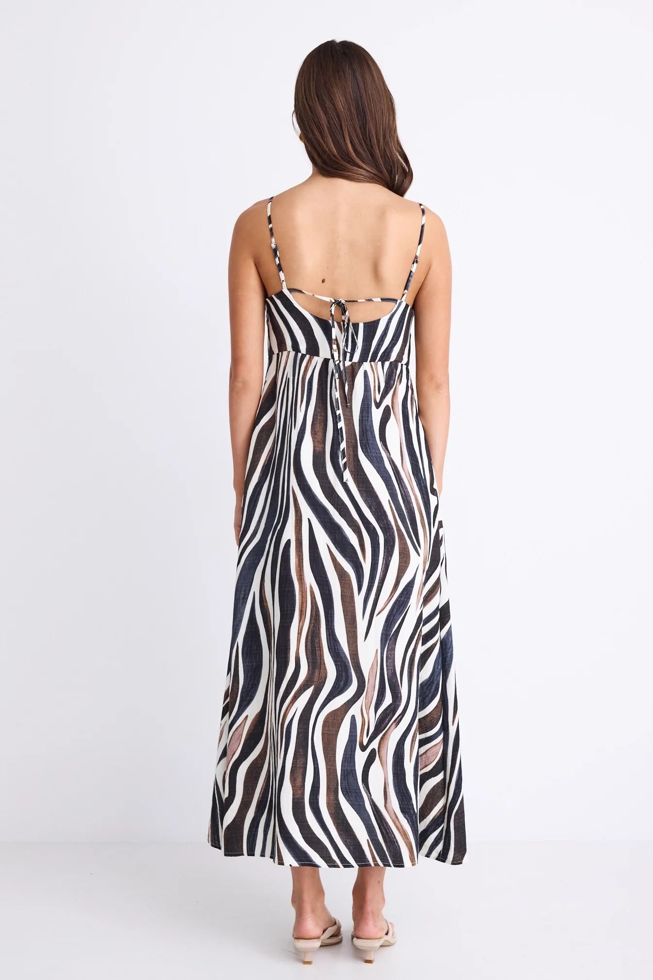 Singe Chocolate Zebra Strappy Back Tie Maxi Dress - Image 7