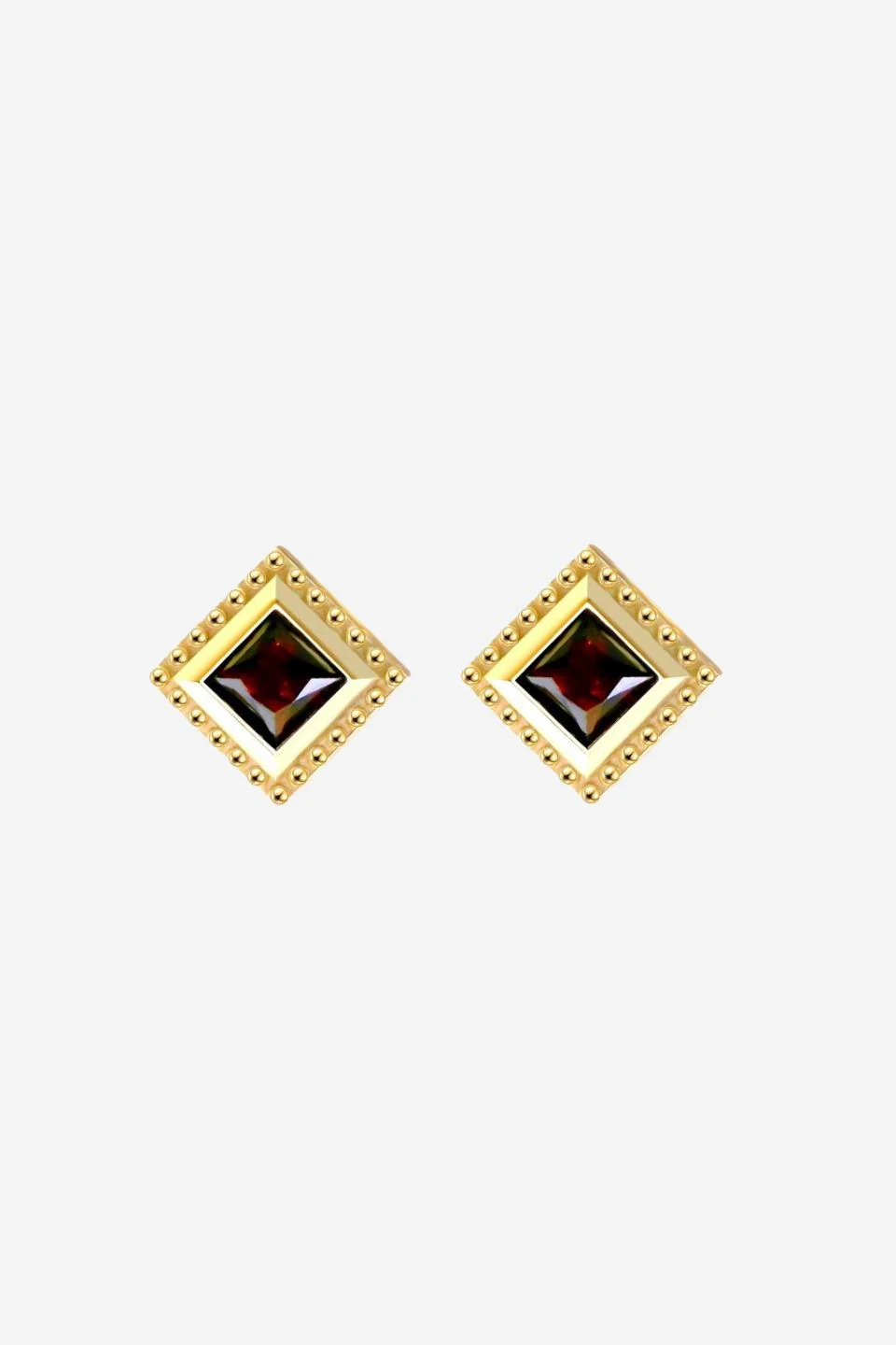 Sirius Square Gold with Black Garnet Stone Stud EOL Earrings - Image 2