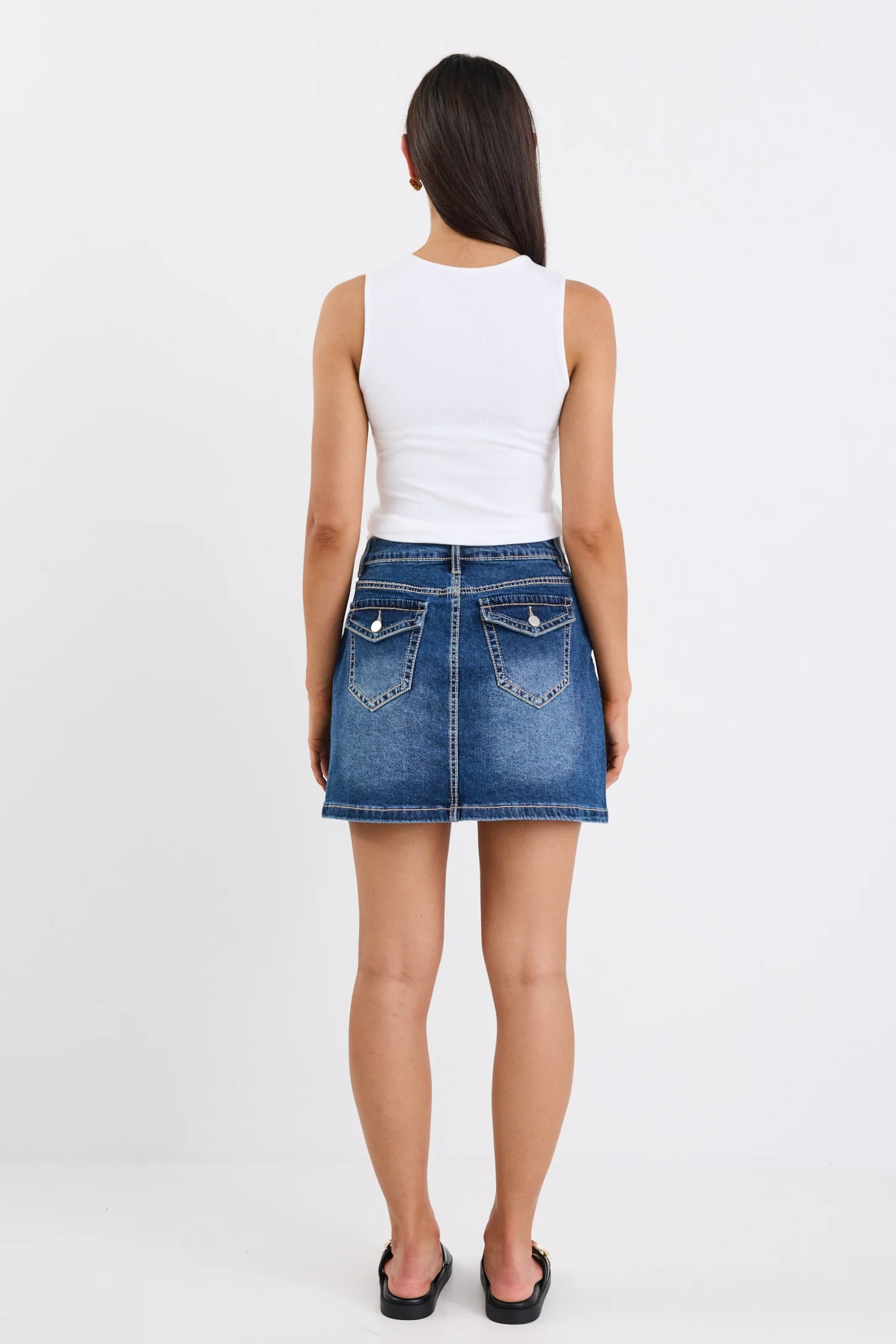 Sketch Mid Blue Denim Contrast Stitch Pocket Mini Skirt - Image 4