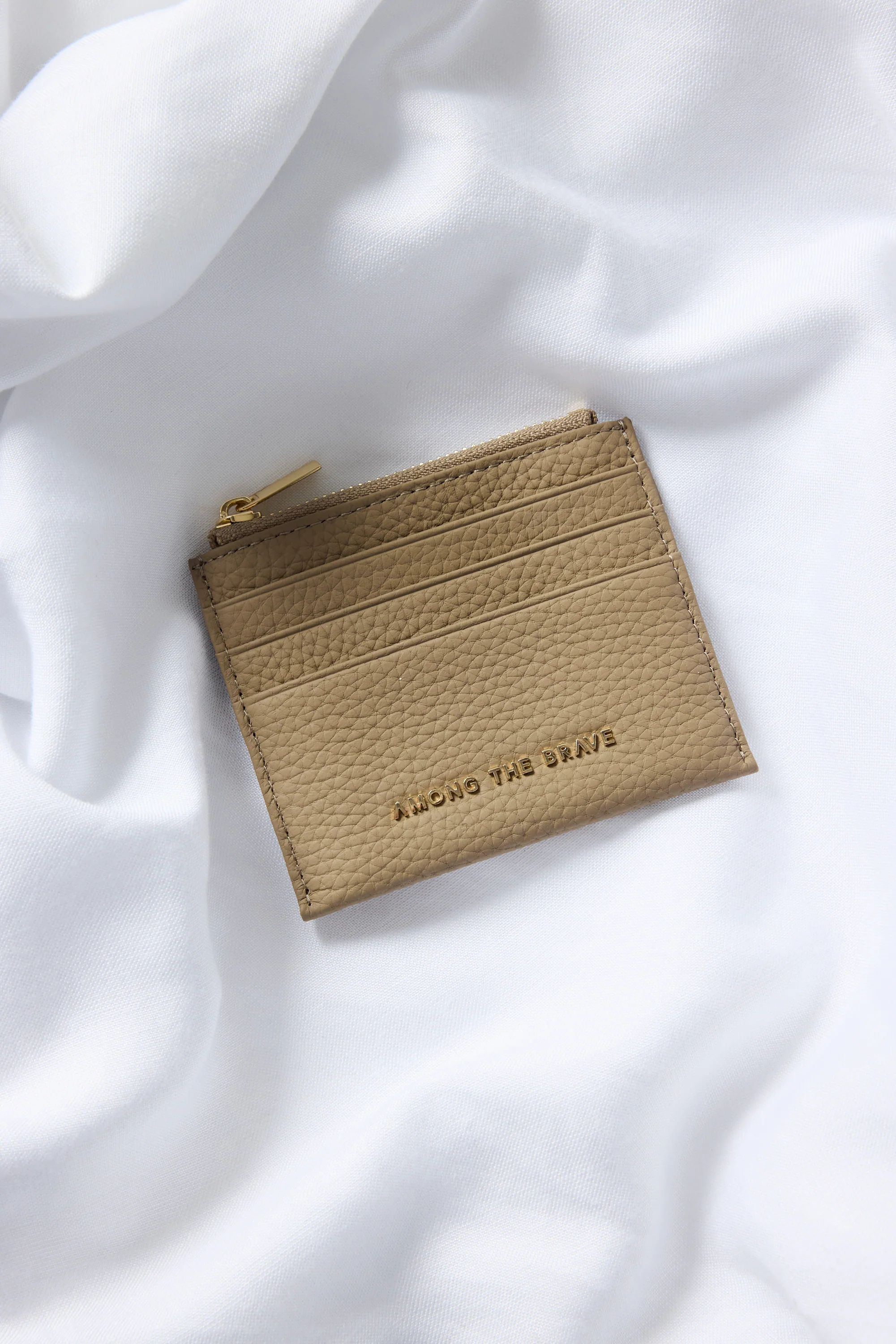 Small Taupe Leather Card Holder - Image 2