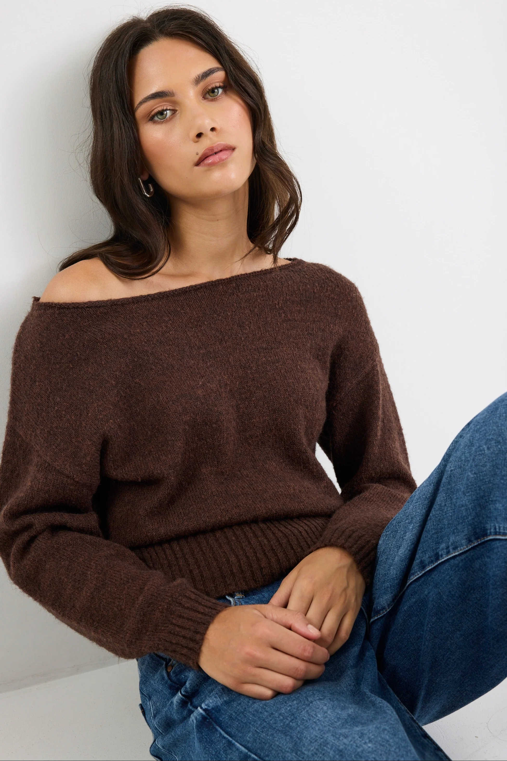 Society Chocolate Off Shoulder Jumper - Image 3