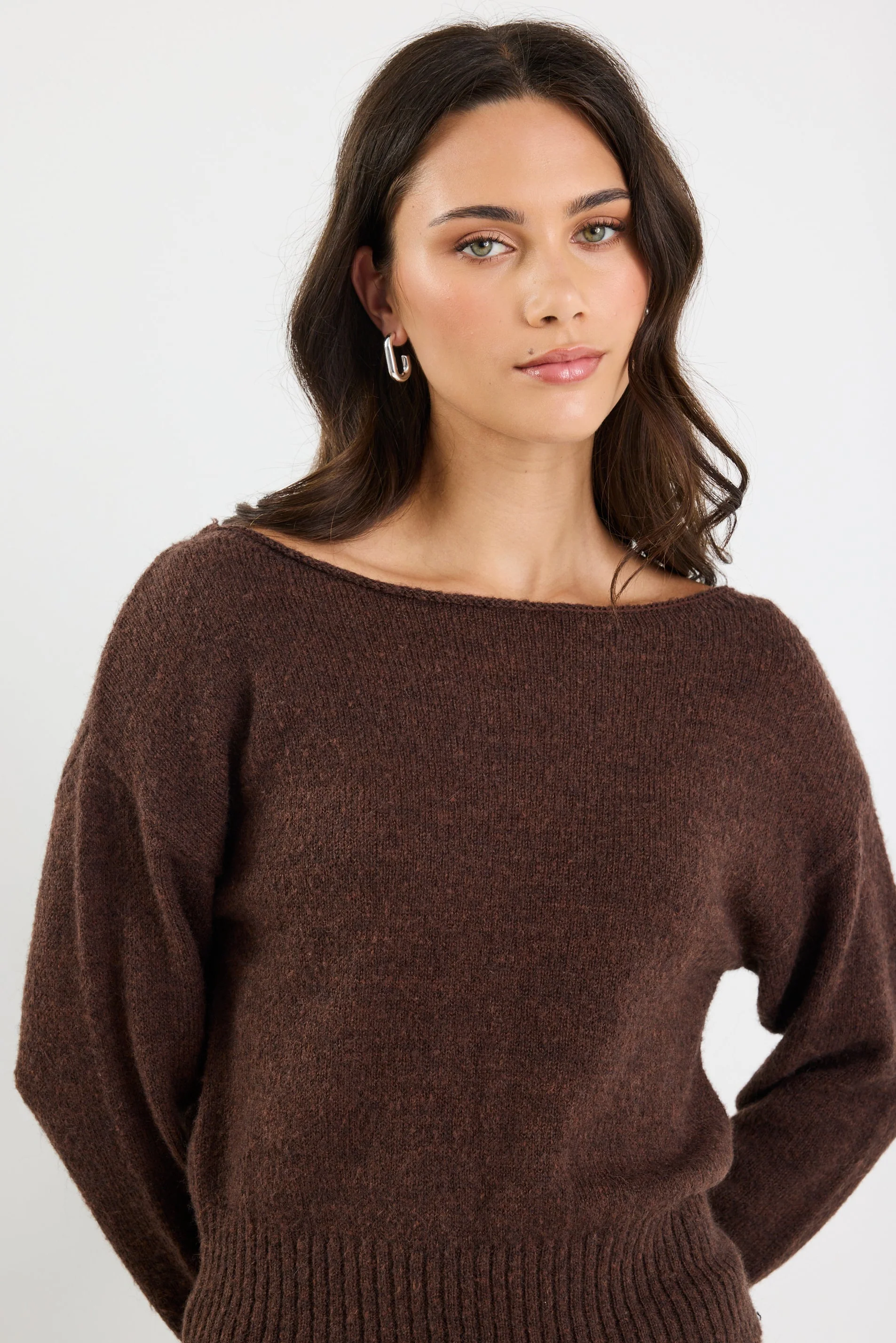 Society Chocolate Off Shoulder Jumper - Image 4