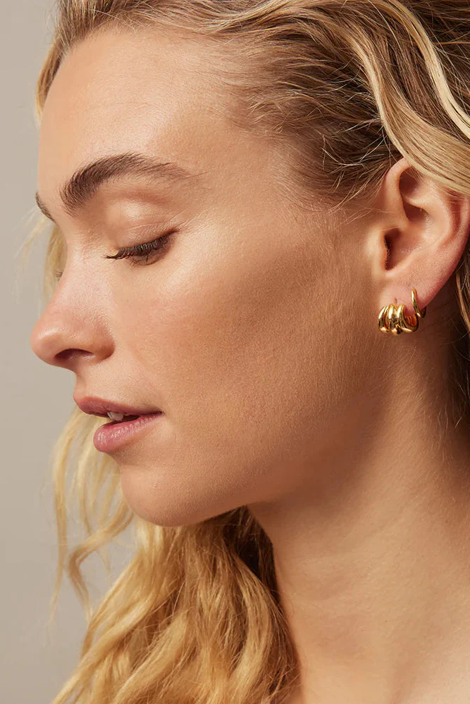 Sol Triple Gold Small Hoop Stud Earrings - Image 2
