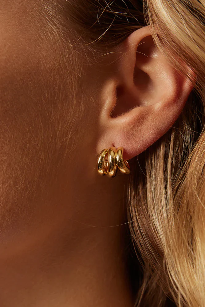 Sol Triple Gold Small Hoop Stud Earrings - Image 3