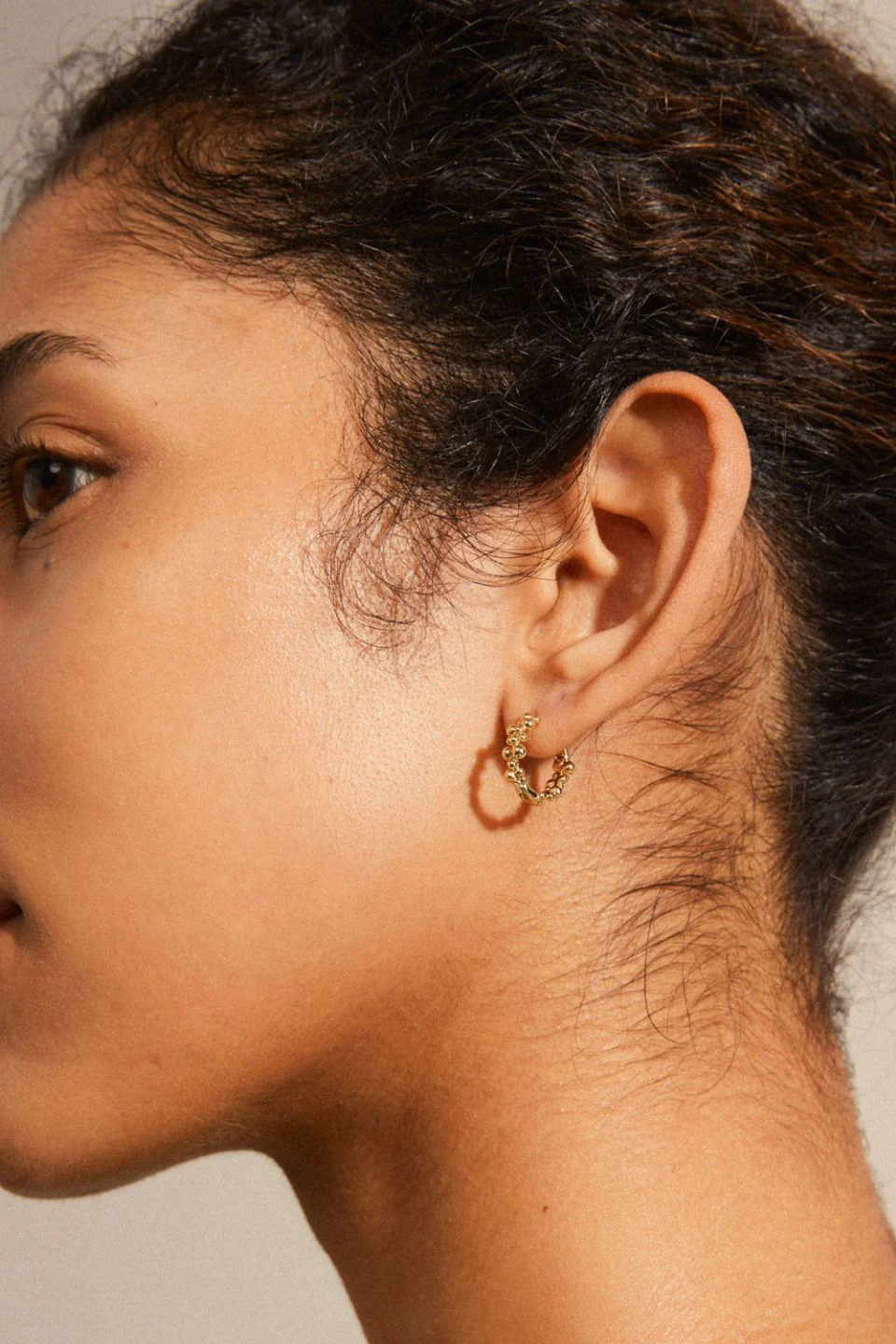 Solidarity Recycled Small Bubbles Hoop Earrings Gold - Image 2