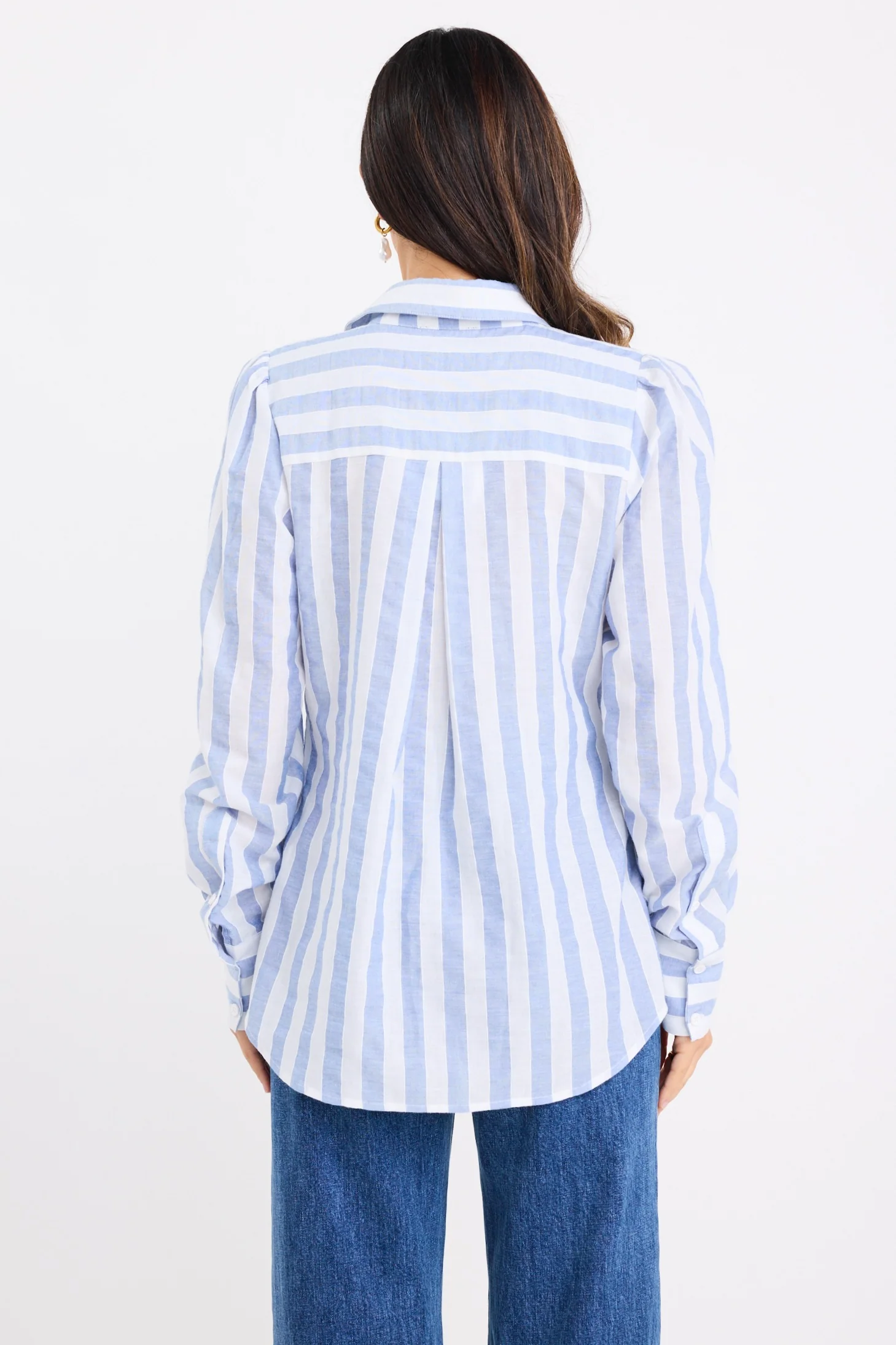 Solidify Sky Blue Stripe Puff Sleeve LS Shirt - Image 4