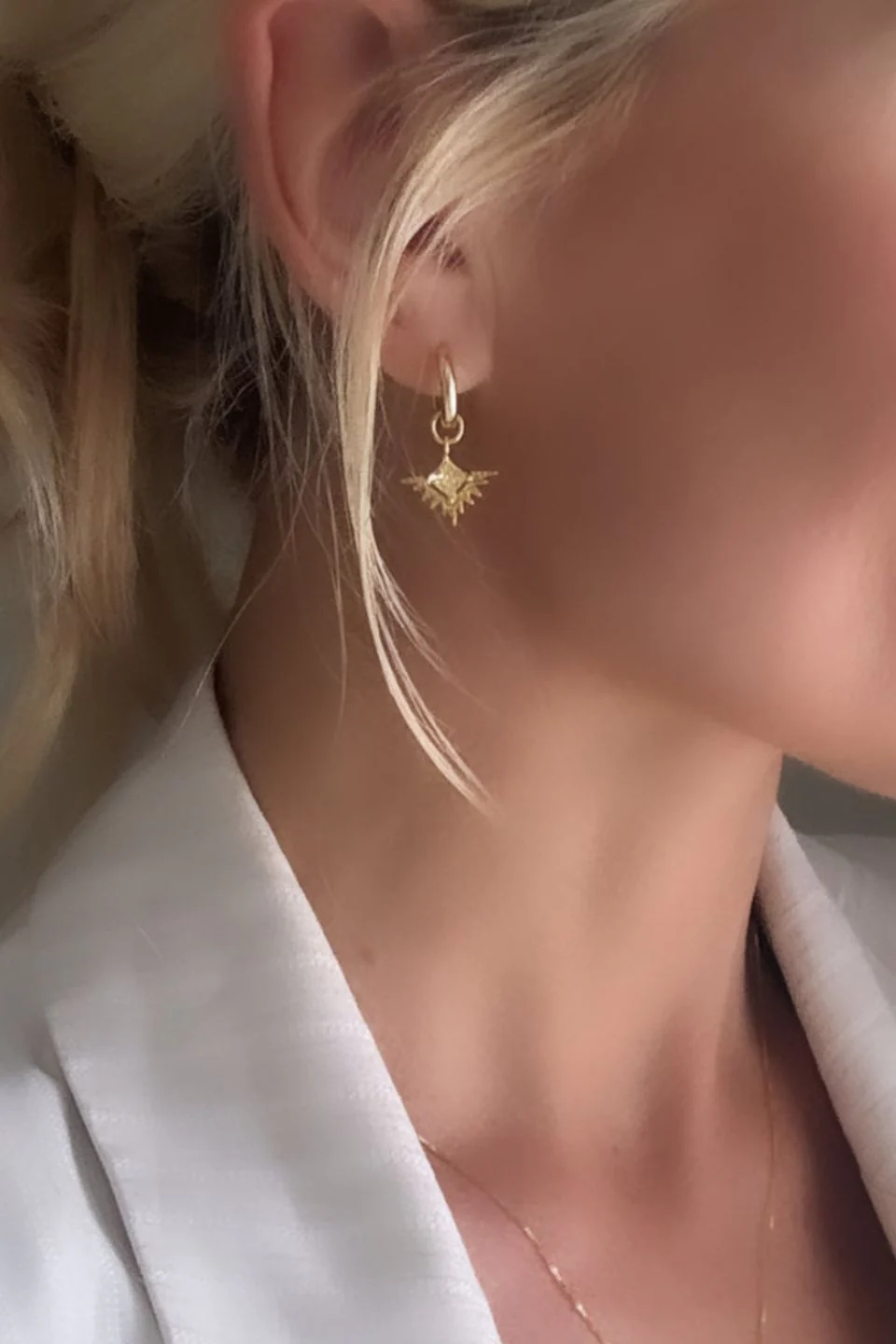 Solstice Gold with Pale Lemon Zirconia Sleeper Earrings - Image 2