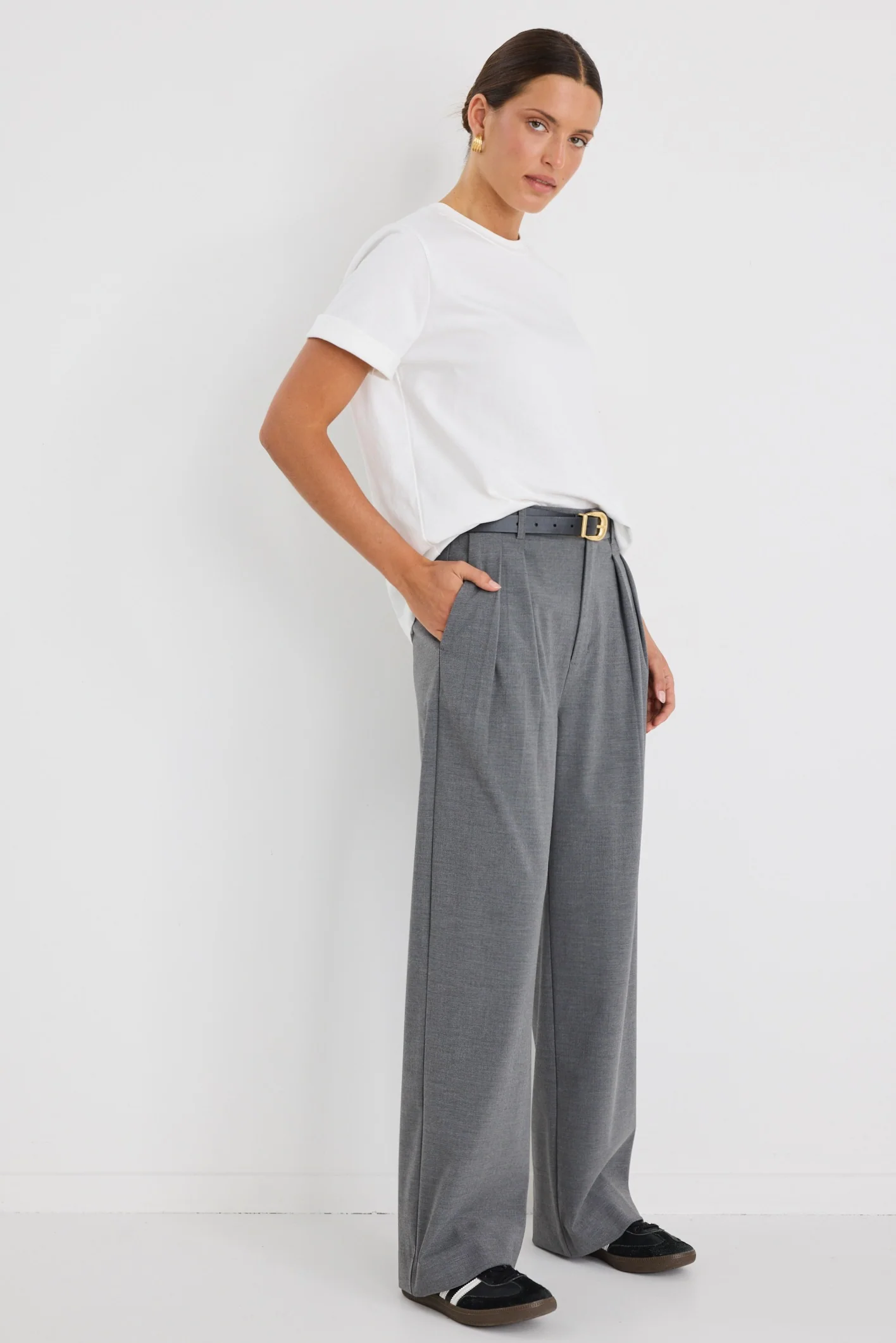 Sophisticated Charcoal Wide Leg Pants - Image 3