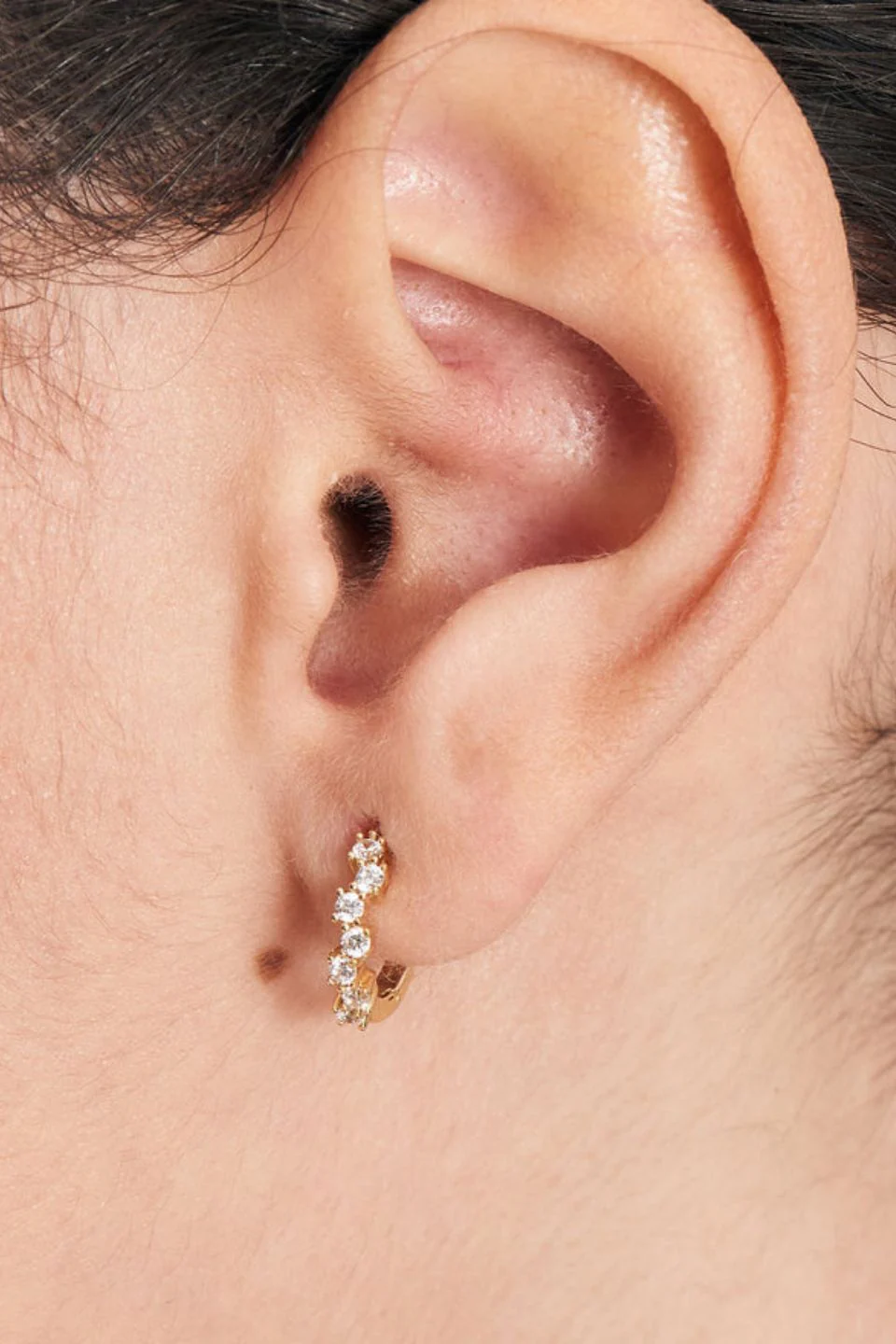 Sparkle Cluster Gold Huggie Hoop Earrings - Image 2