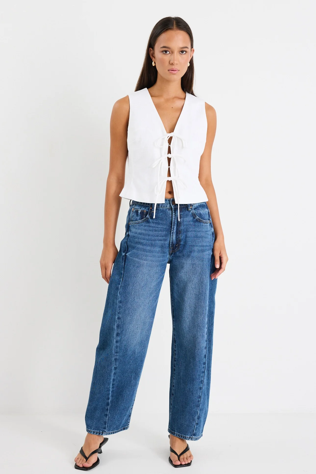 Spectacle Ivory Ramie Tie Front Vest - Image 3