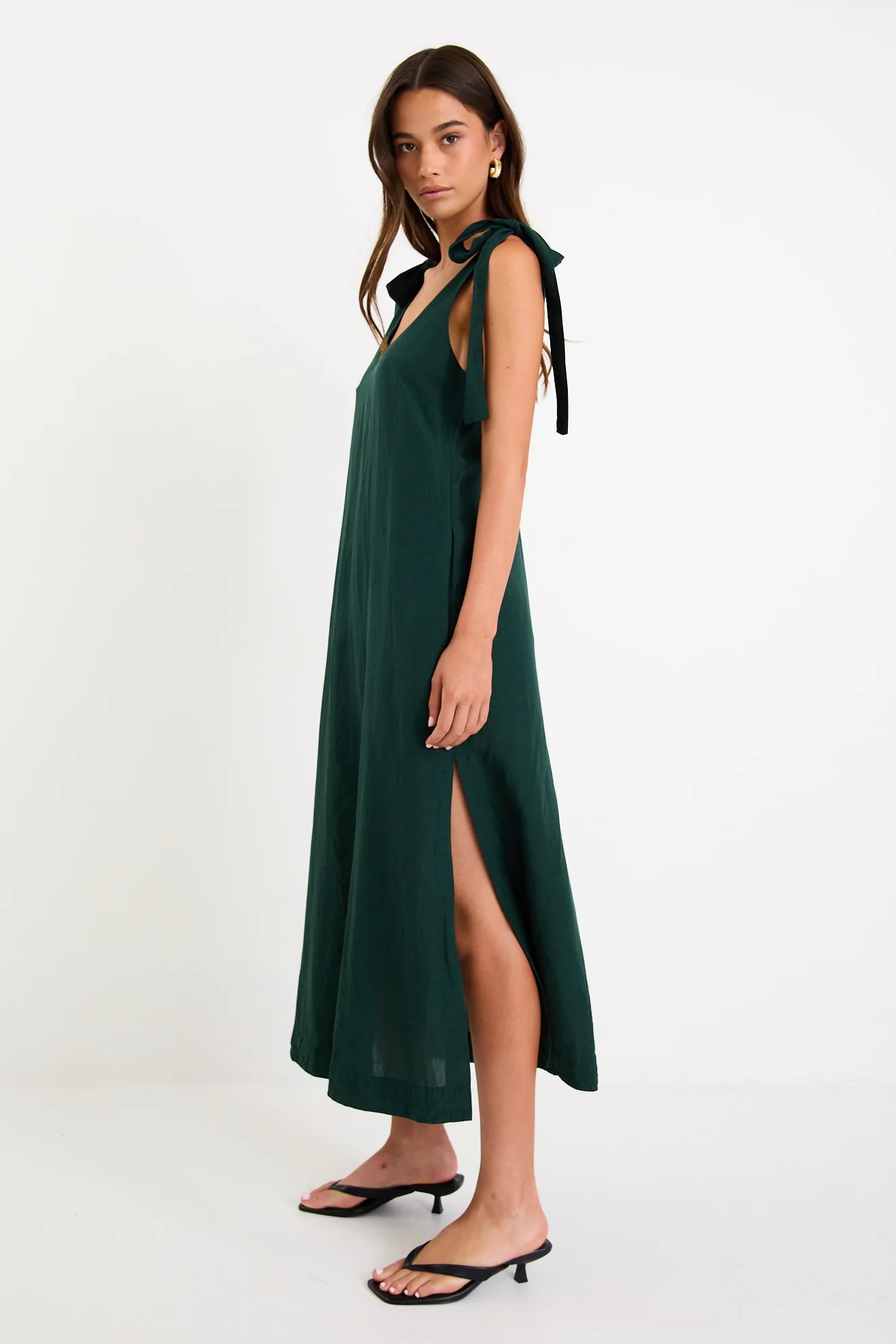 Spontaneous Forest Tie Shoulder Relaxed Midi Dress