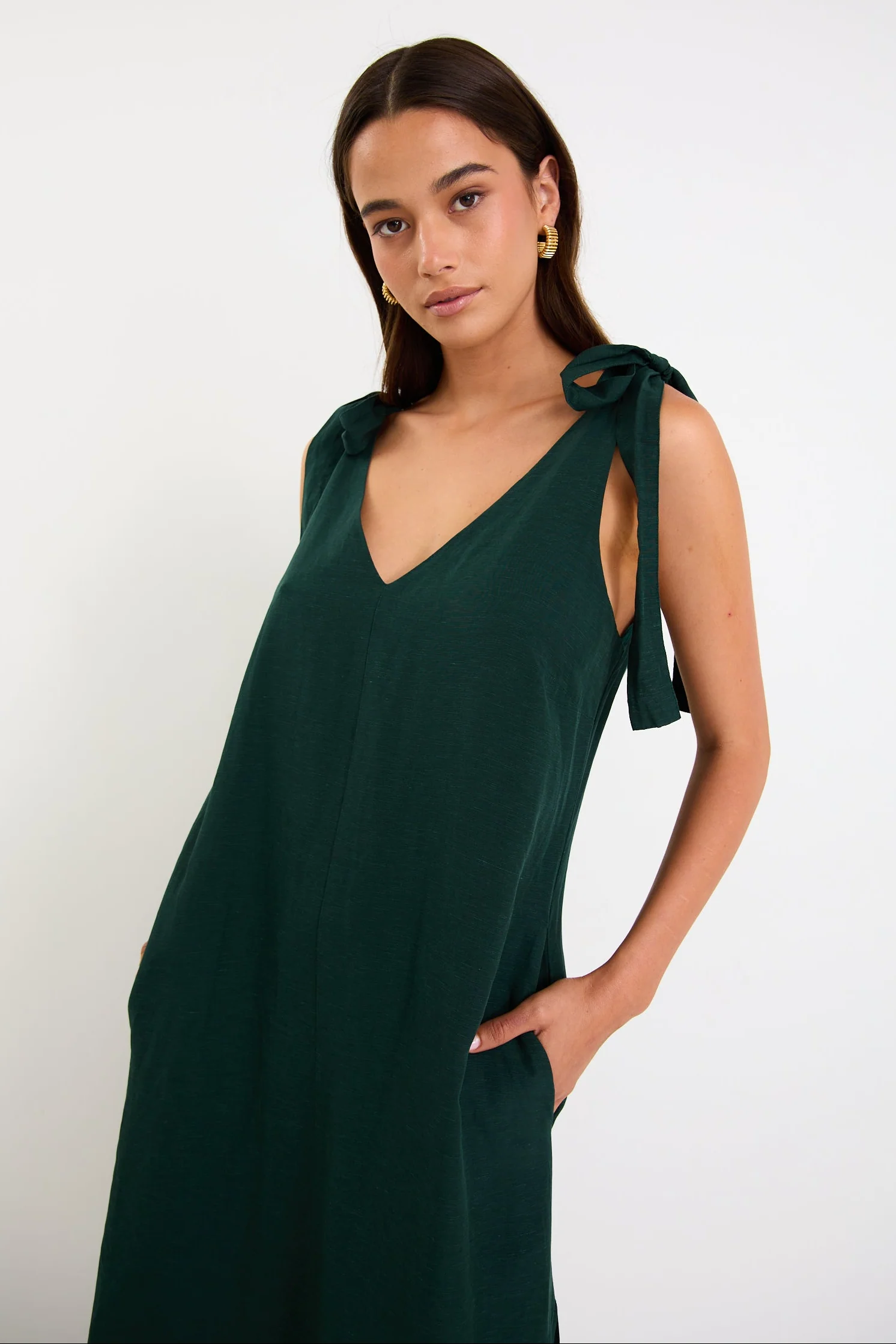 Spontaneous Forest Tie Shoulder Relaxed Midi Dress - Image 2