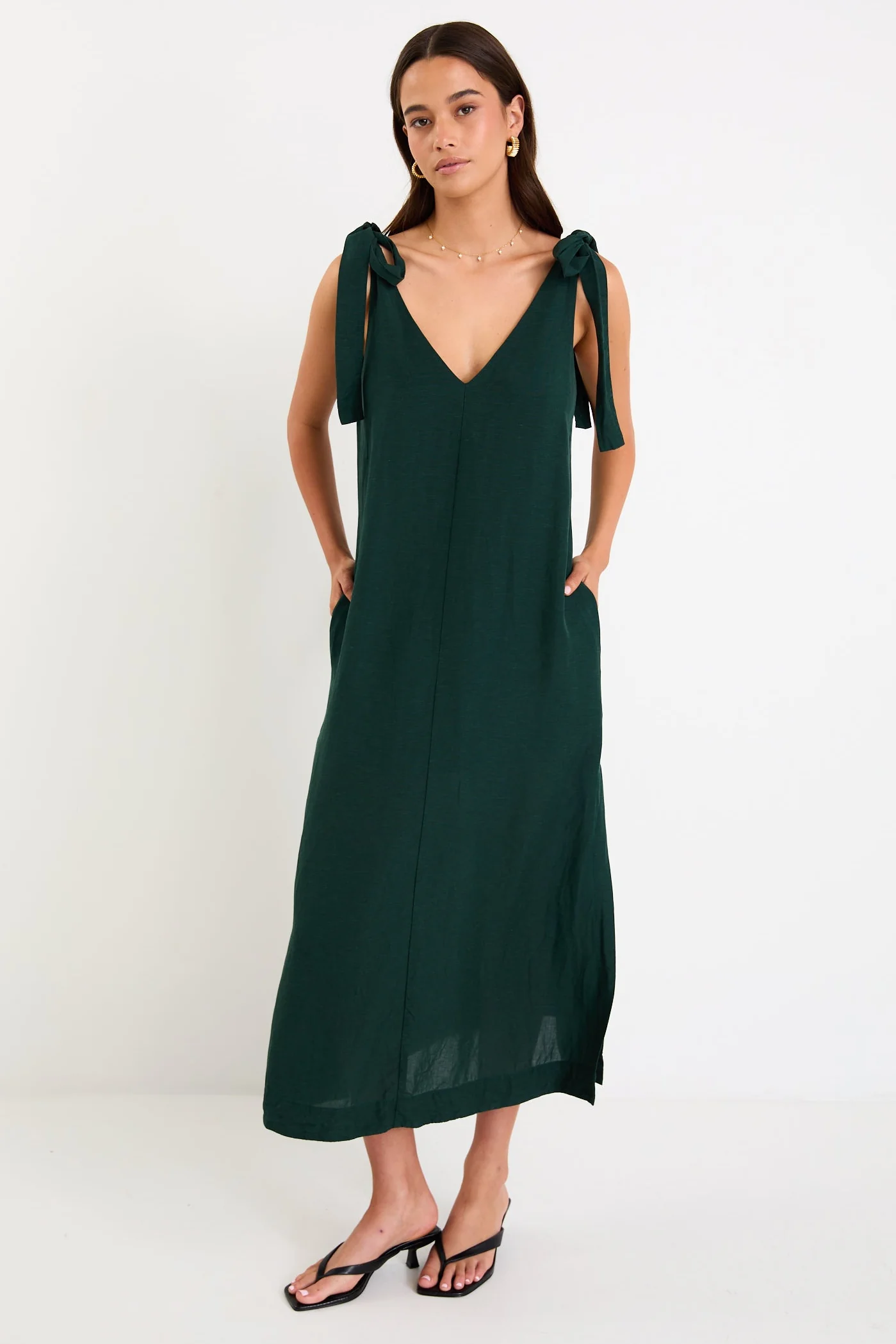 Spontaneous Forest Tie Shoulder Relaxed Midi Dress - Image 4