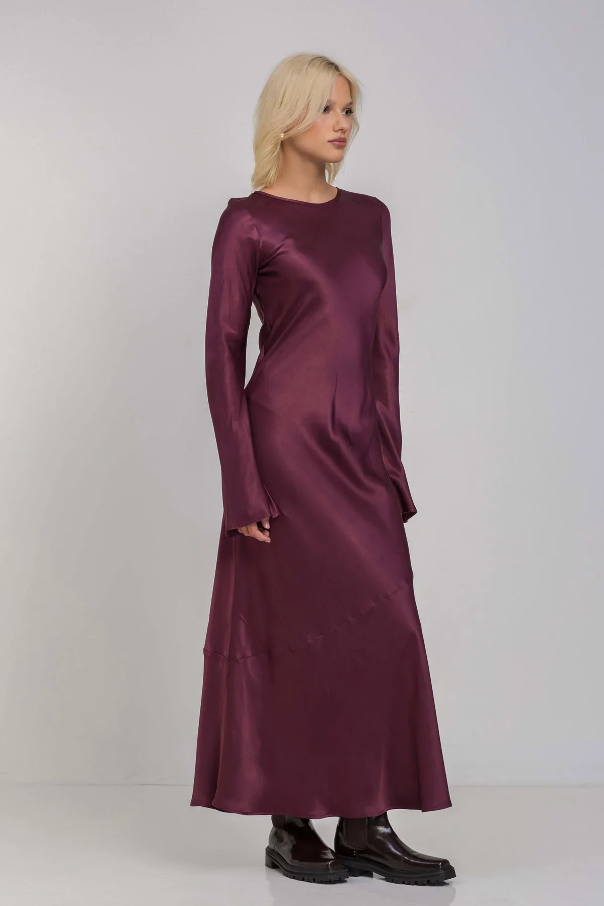Sprinkle Of Magic Plushy Purple LS Satin Maxi Dress - Image 3