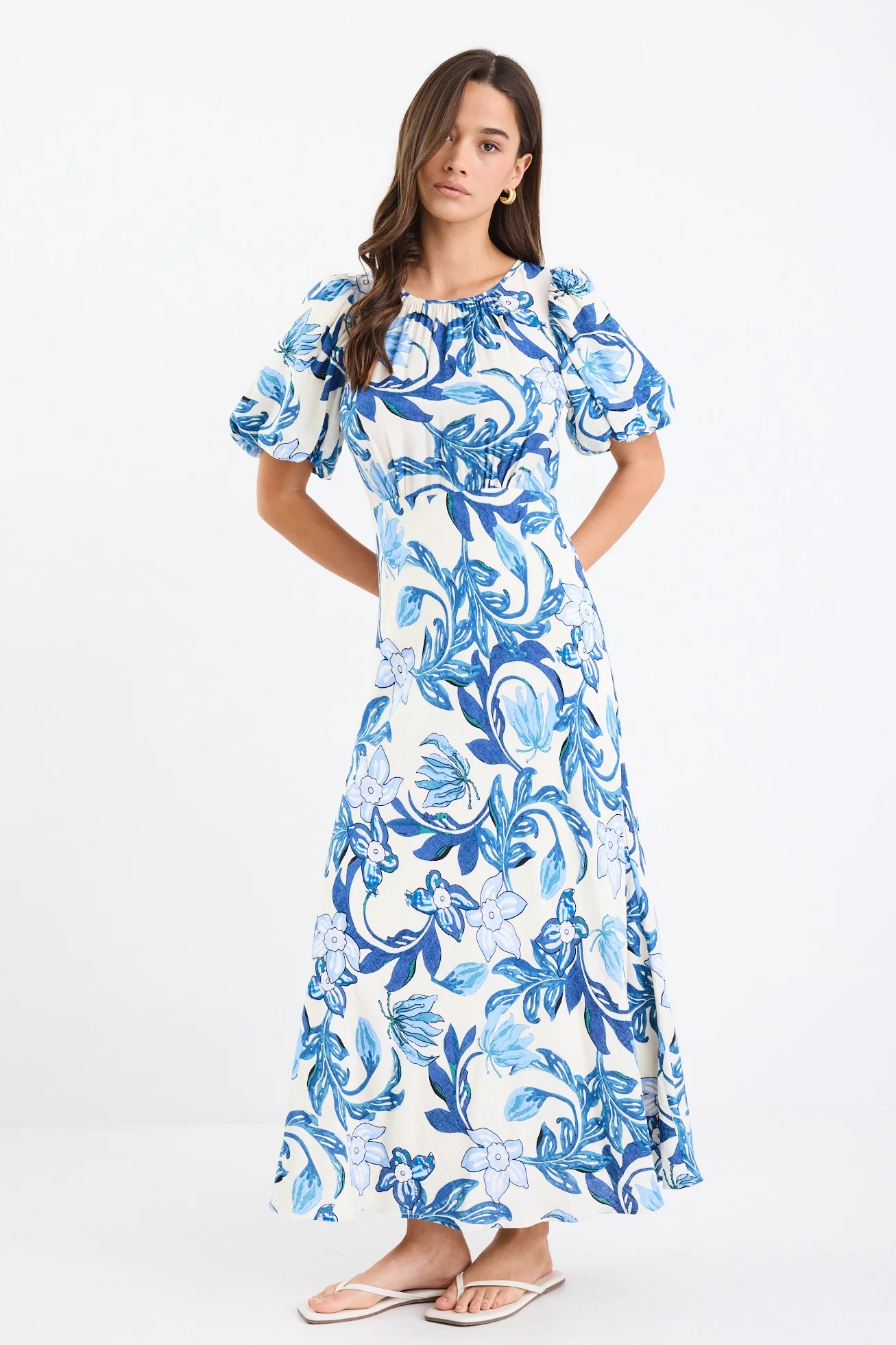 Stage Blue Floral Puff Sleeve Floaty Maxi Dress - Image 2
