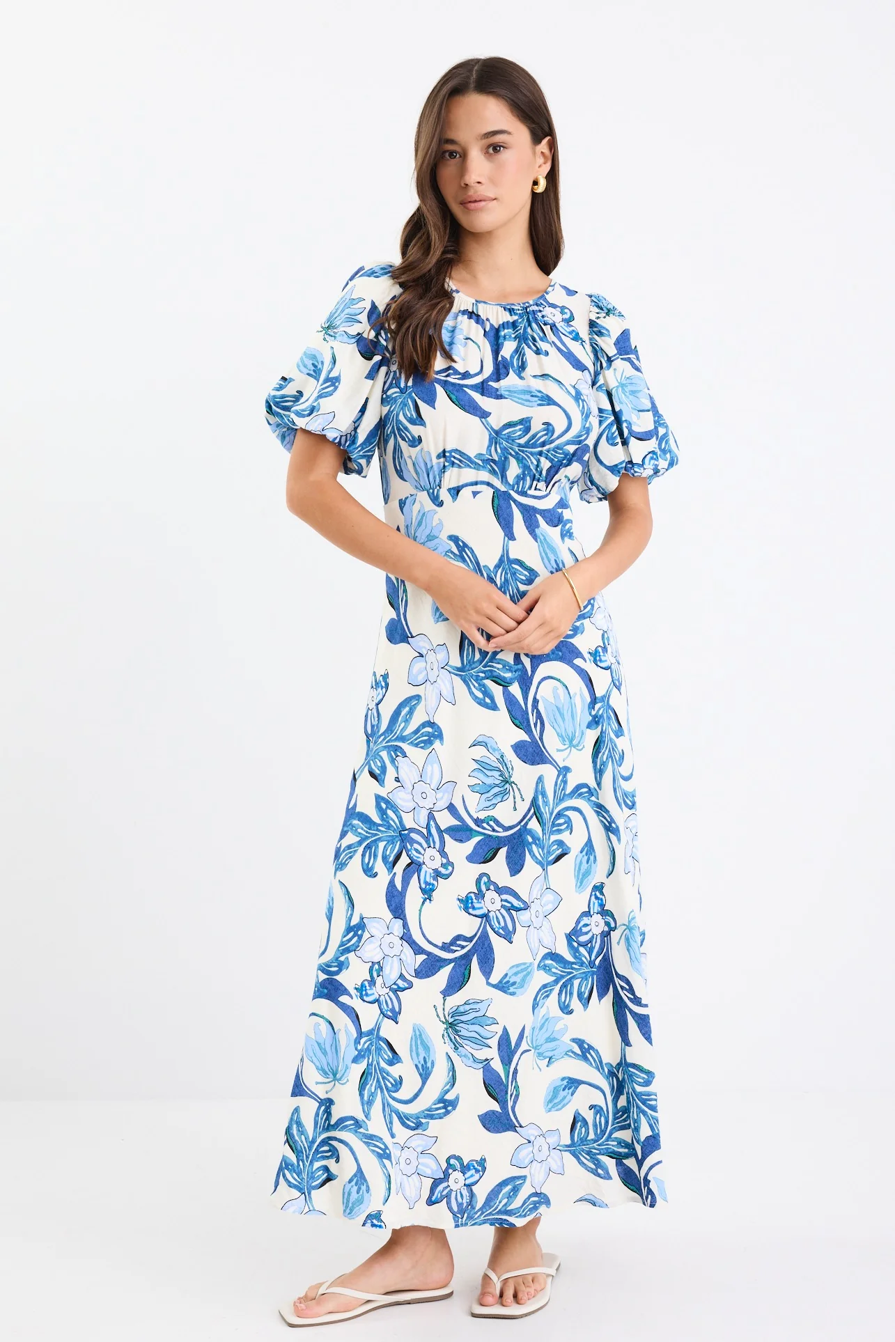 Stage Blue Floral Puff Sleeve Floaty Maxi Dress - Image 6