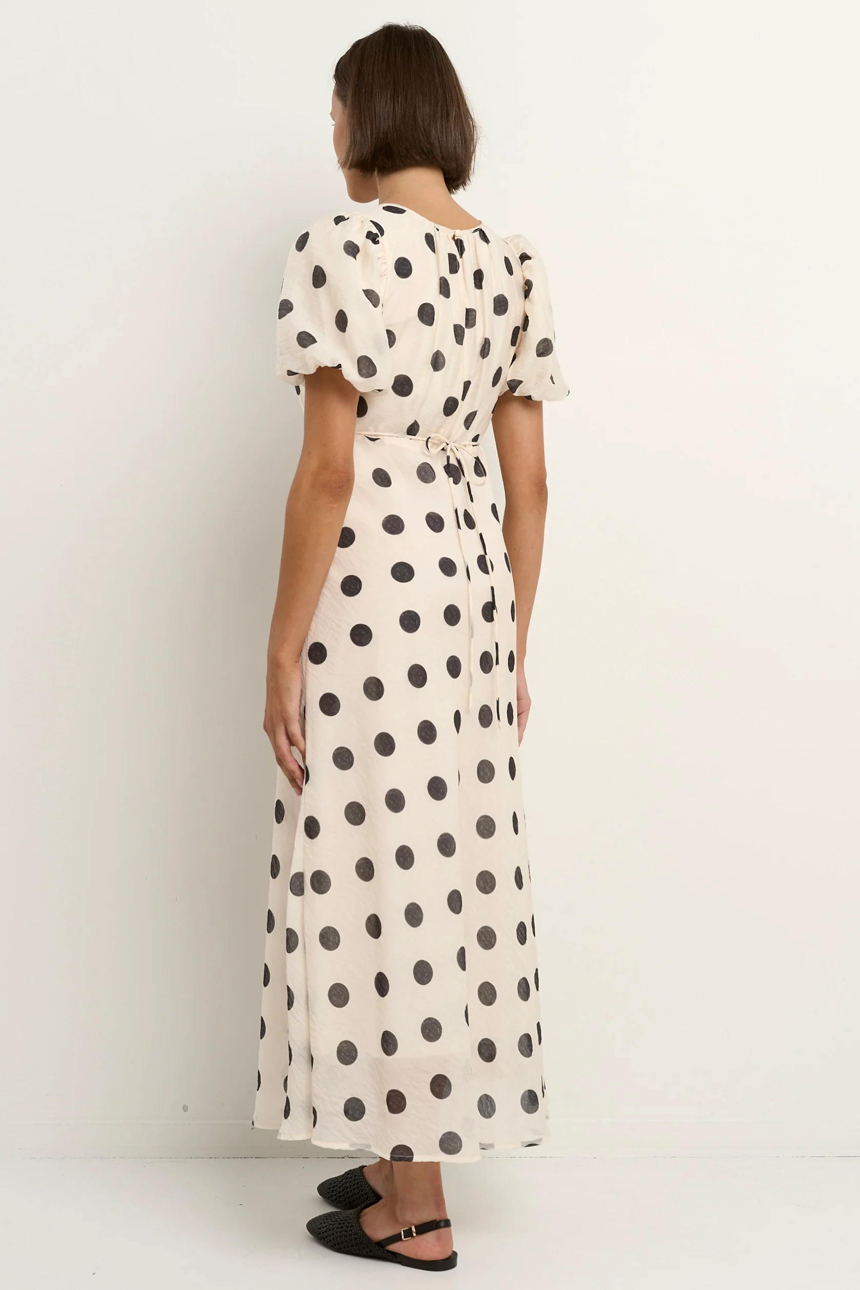Stage Cream Black Polka Dot Puff Sleeve Floaty Maxi Dress - Image 4