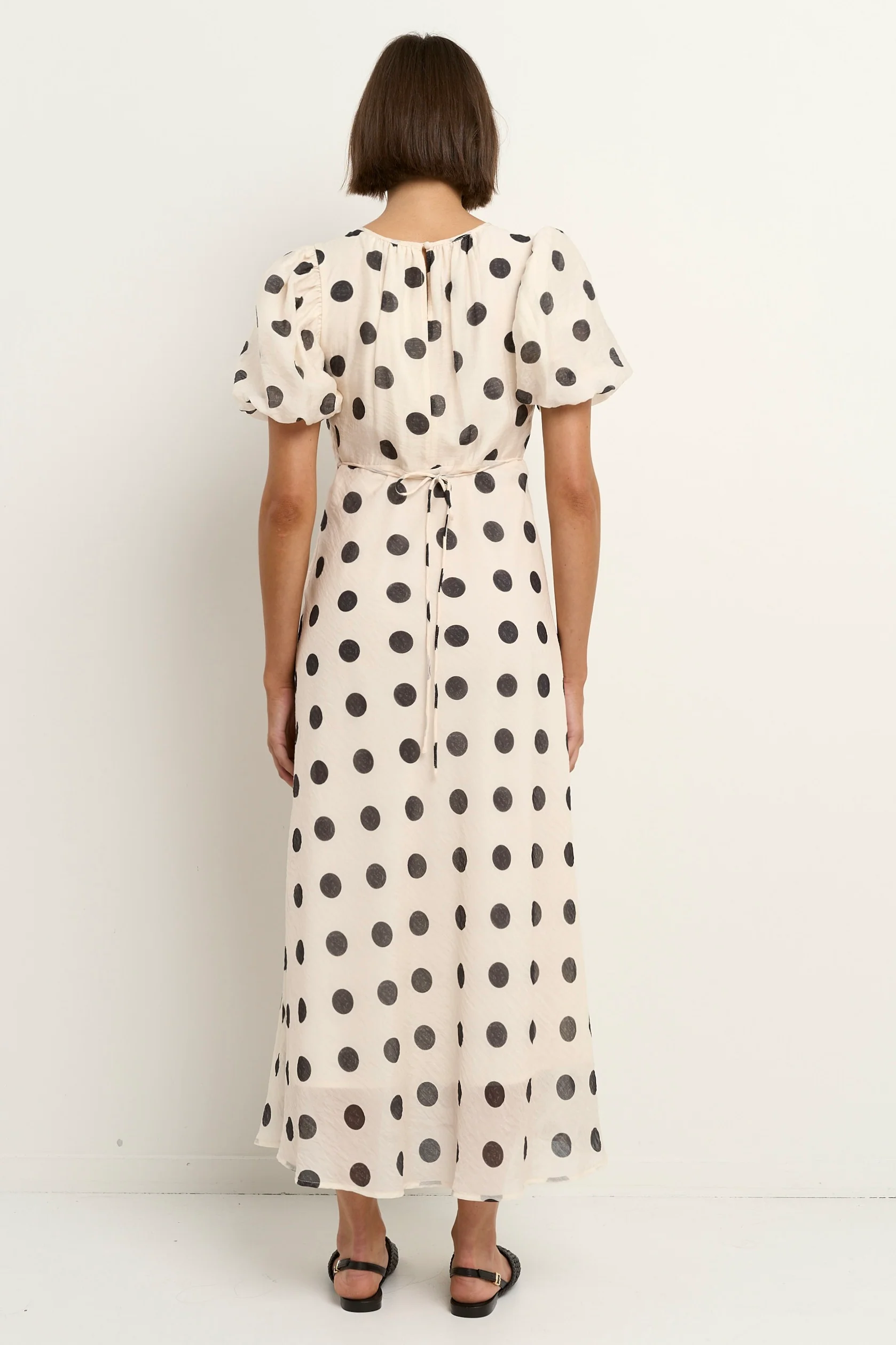 Stage Cream Black Polka Dot Puff Sleeve Floaty Maxi Dress - Image 6
