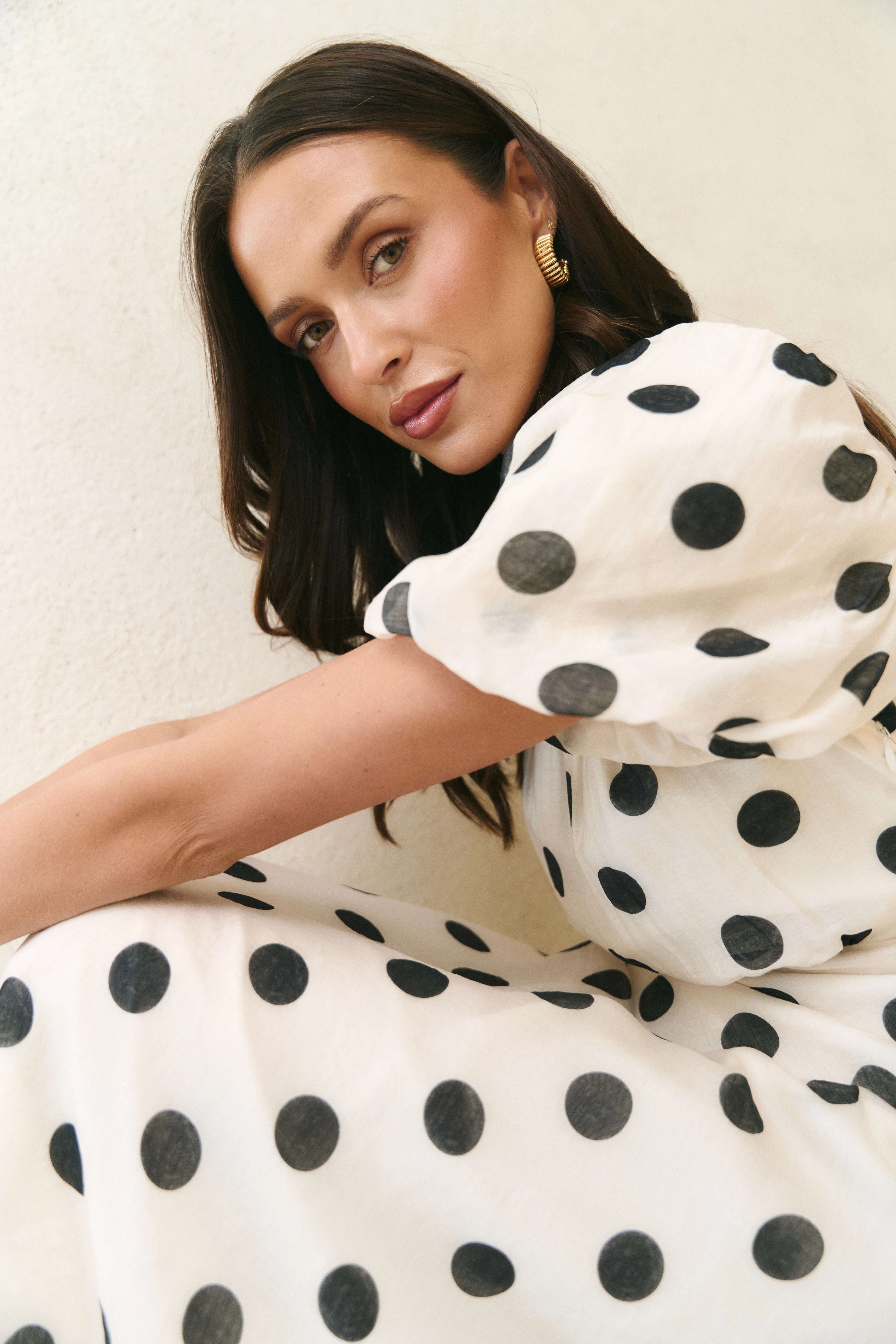 Stage Cream Black Polka Dot Puff Sleeve Floaty Maxi Dress - Image 7