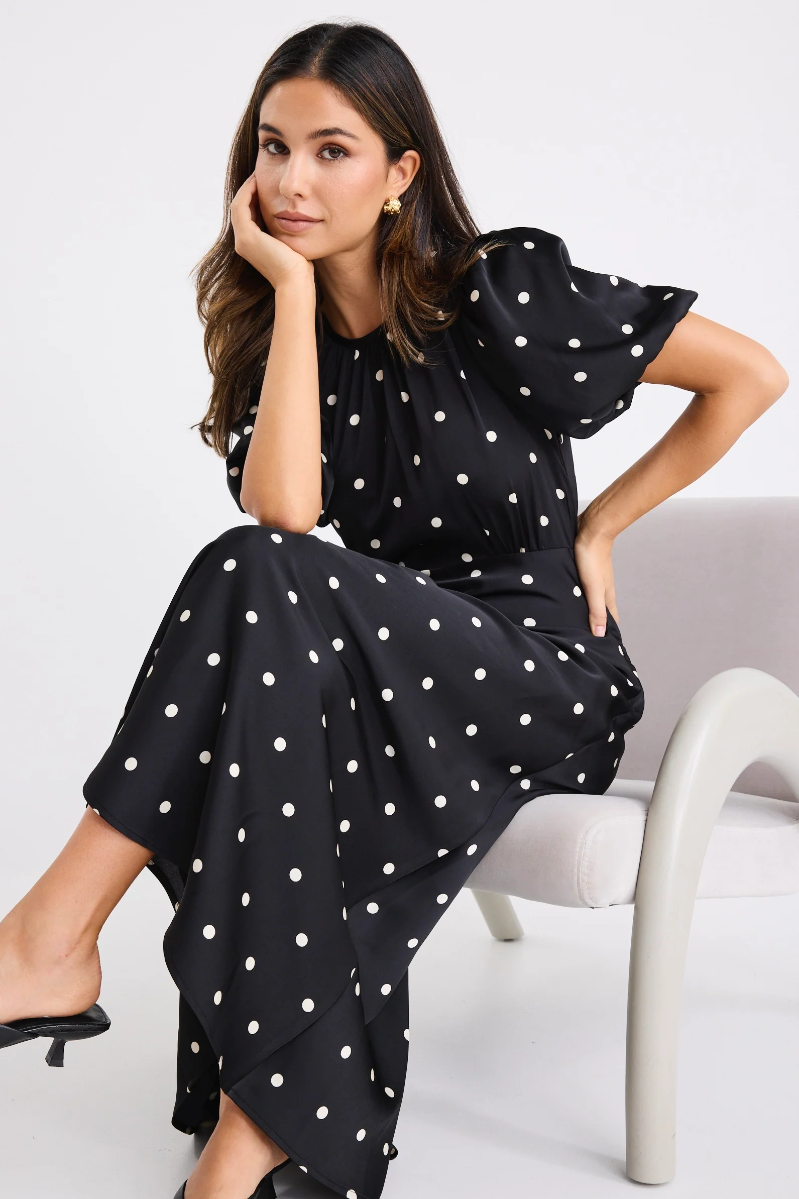 Stage Black Polka Dot Puff Sleeve Floaty Maxi Dress - Image 4