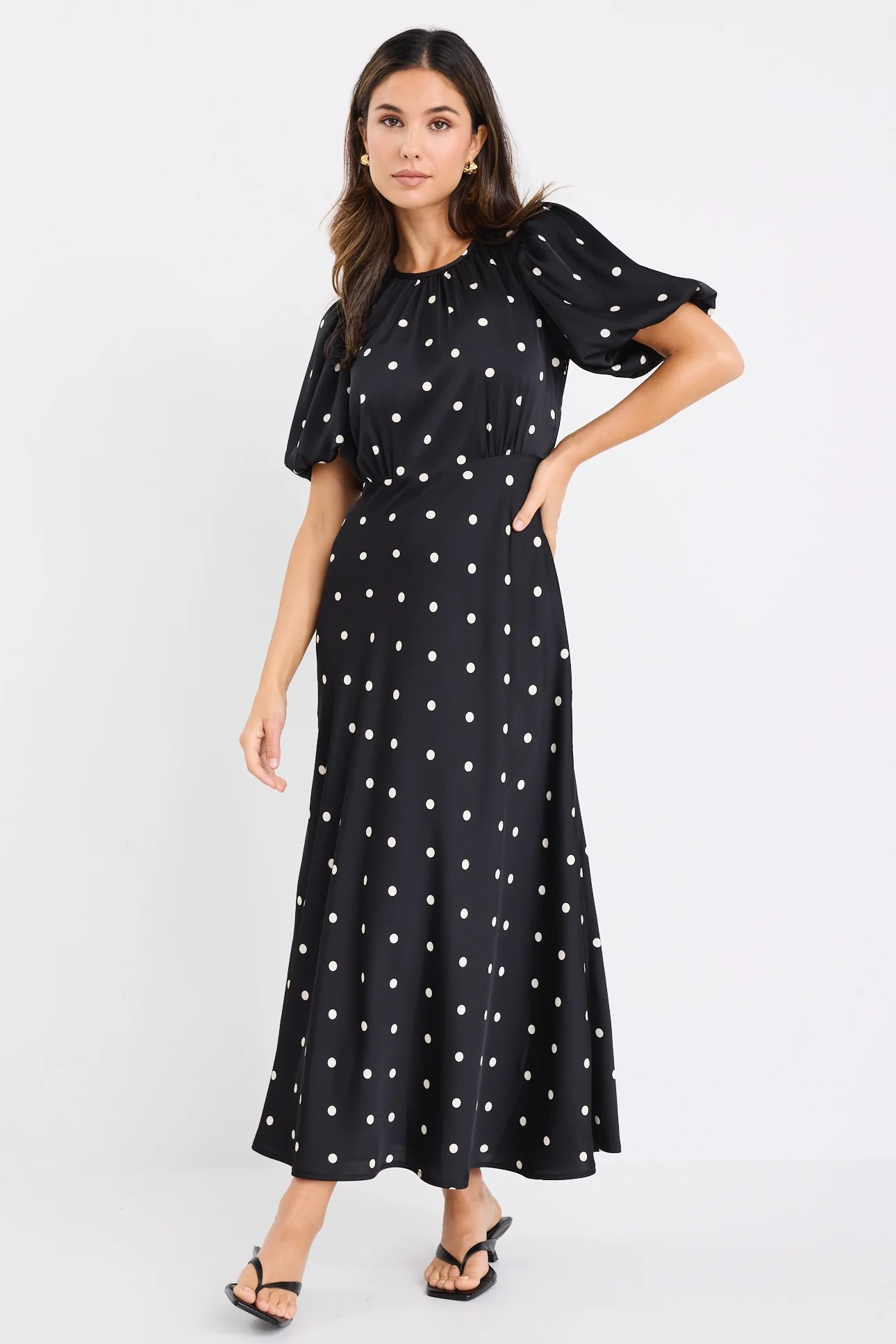 Stage Black Polka Dot Puff Sleeve Floaty Maxi Dress - Image 6