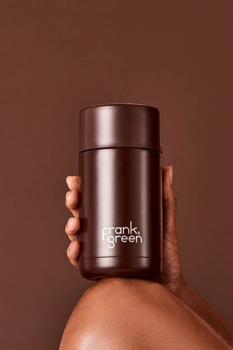 Stainless Steel with Push Button Lid Chocolate 12oz Ceramic Cup - Image 2
