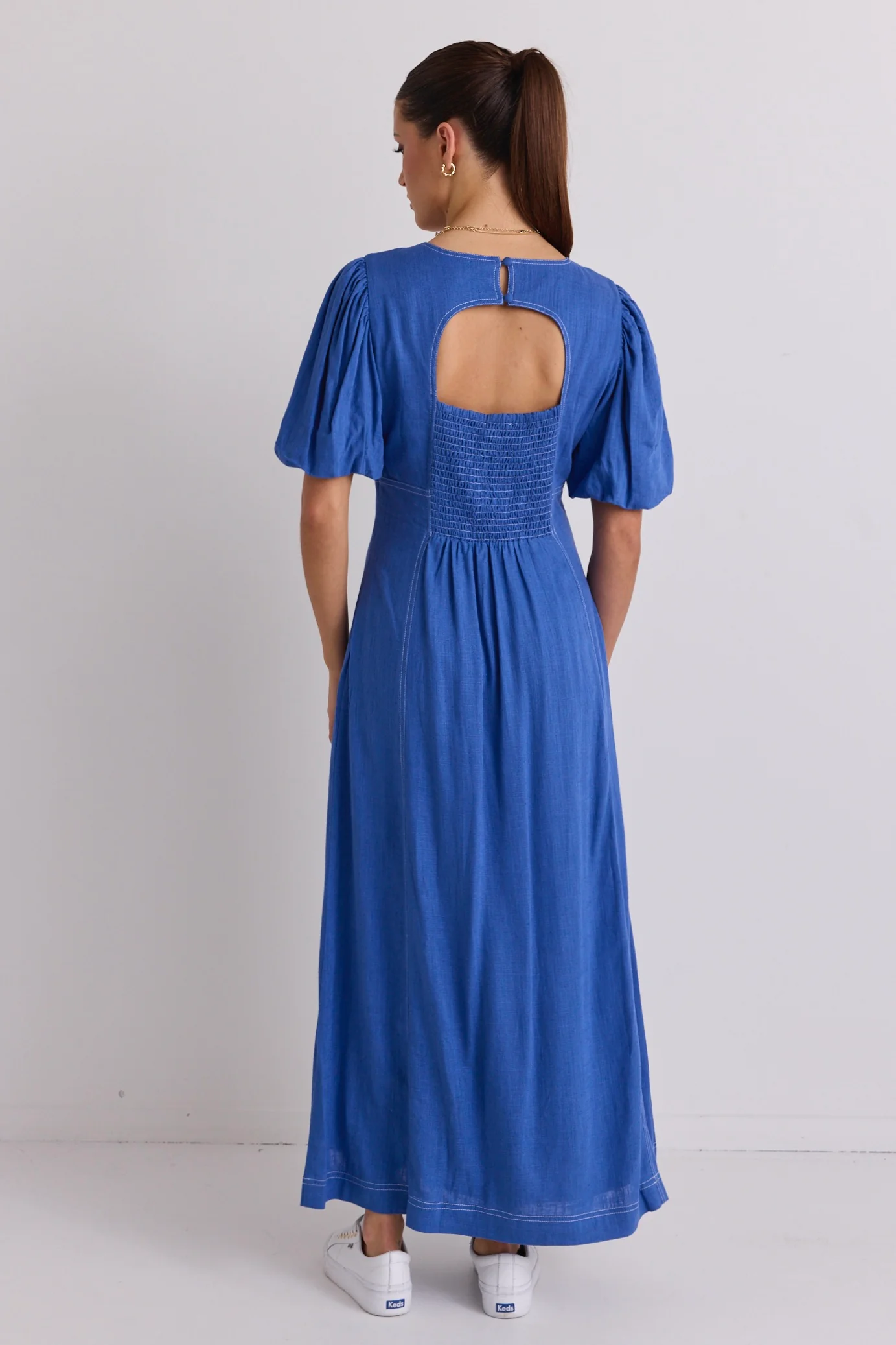 State Lake Blue Linen Blend SS Midi Dress - Image 6