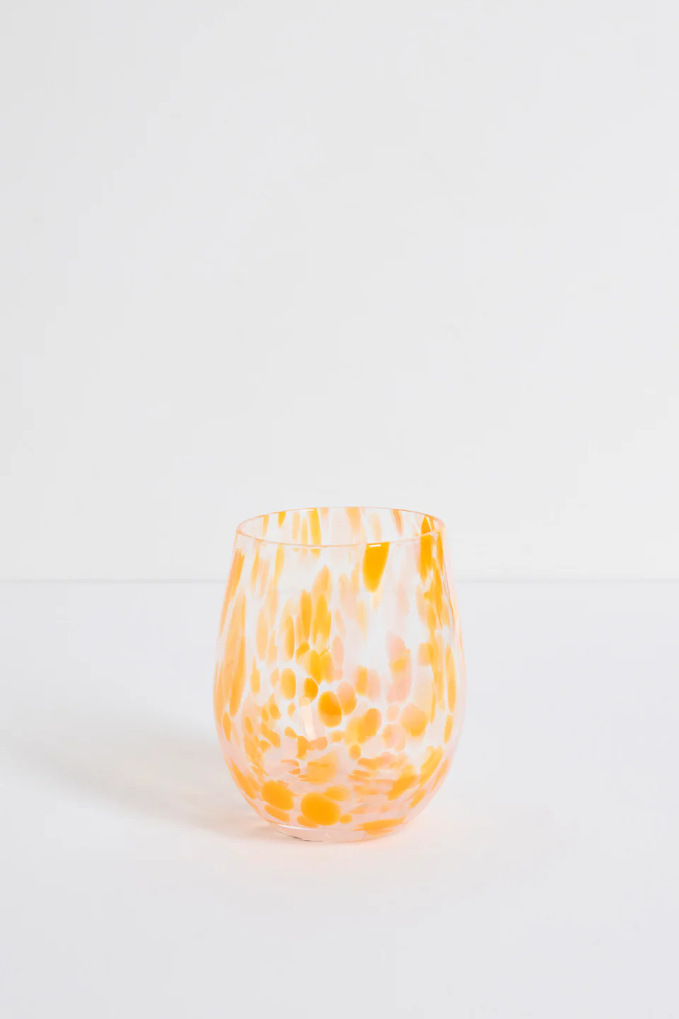 Stemless Orange White Splatter Wine Glass