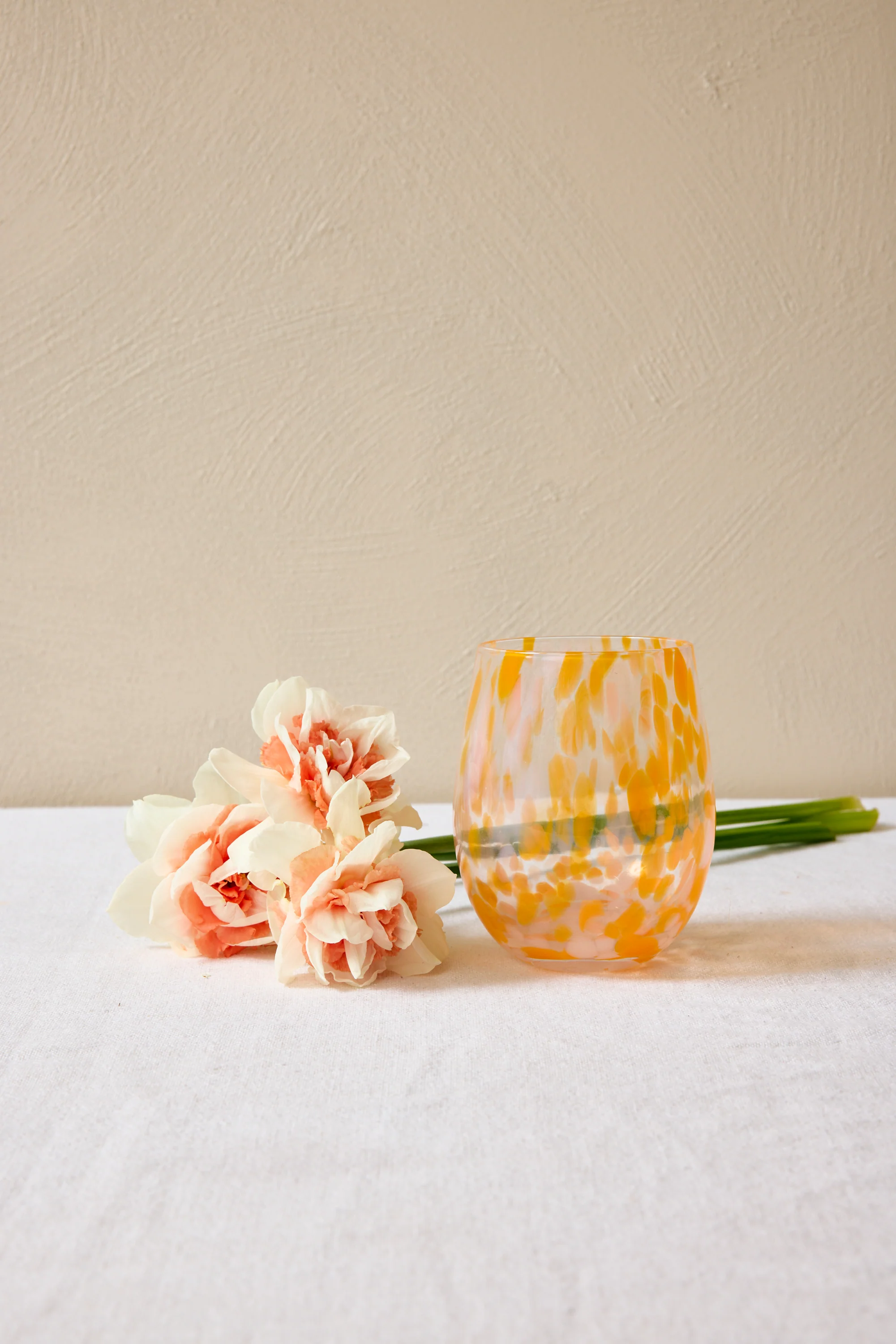 Stemless Orange White Splatter Wine Glass - Image 2