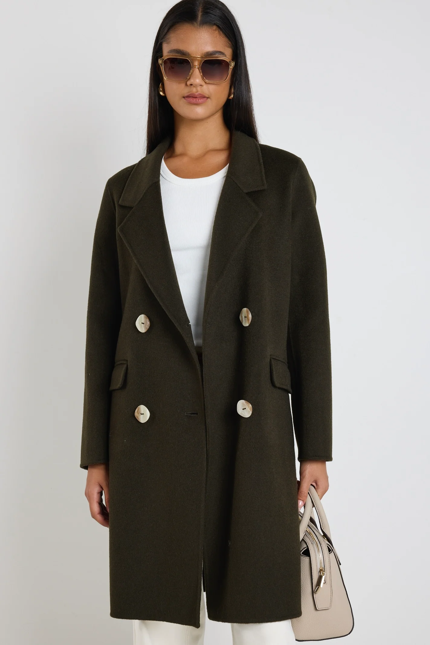 Stockholm Khaki Wool Double Breasted Coat - Image 4