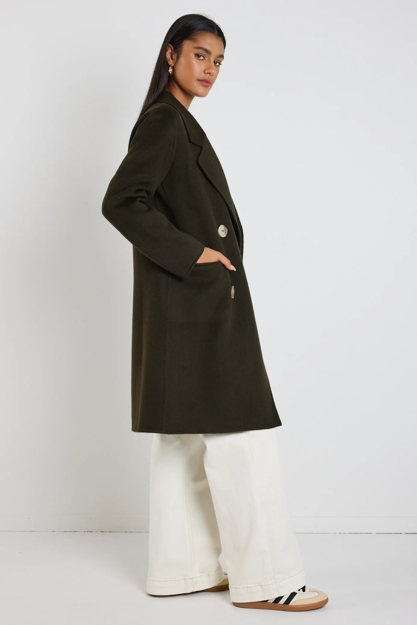 Stockholm Khaki Wool Double Breasted Coat - Image 5