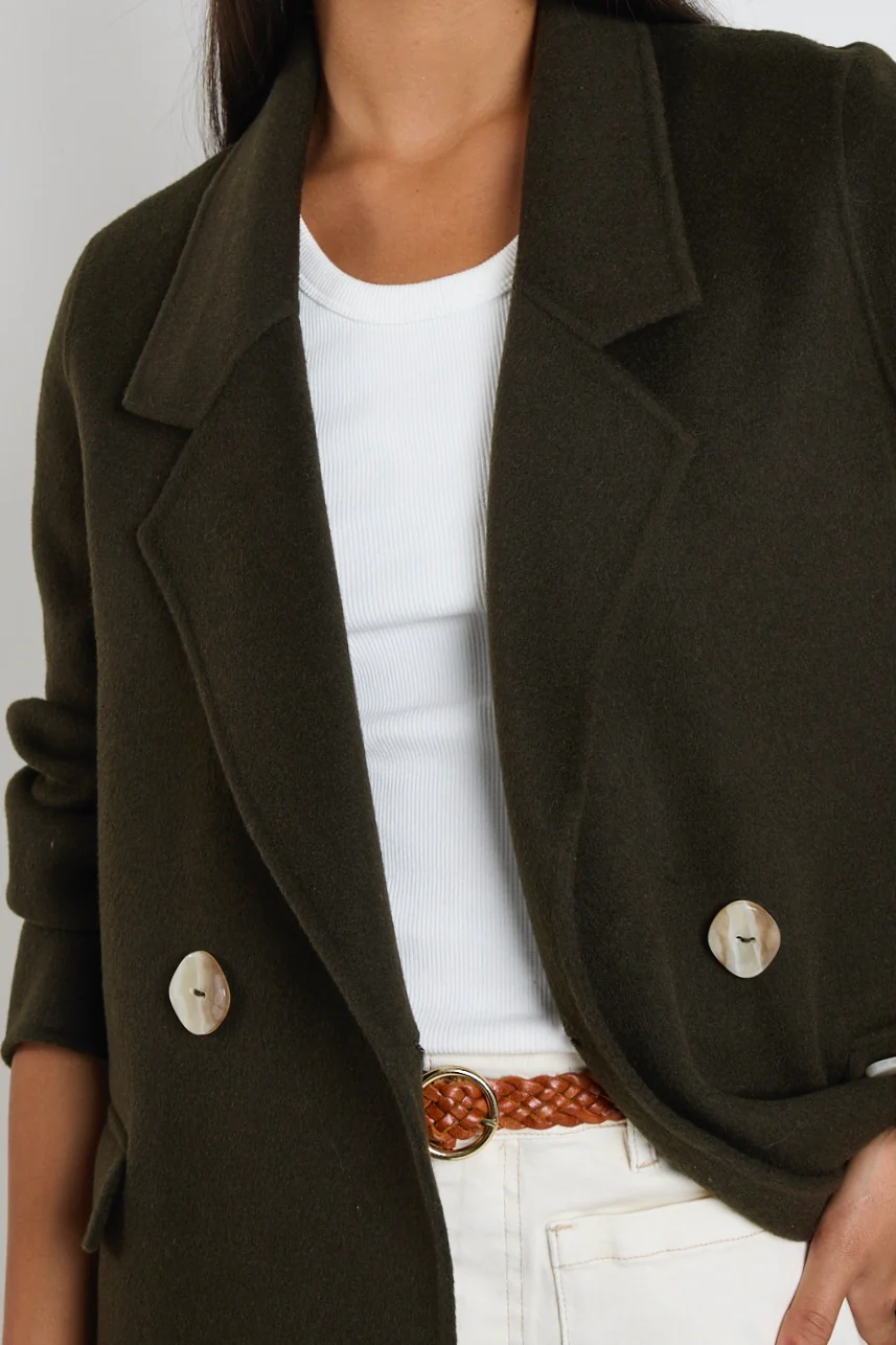 Stockholm Khaki Wool Double Breasted Coat - Image 6