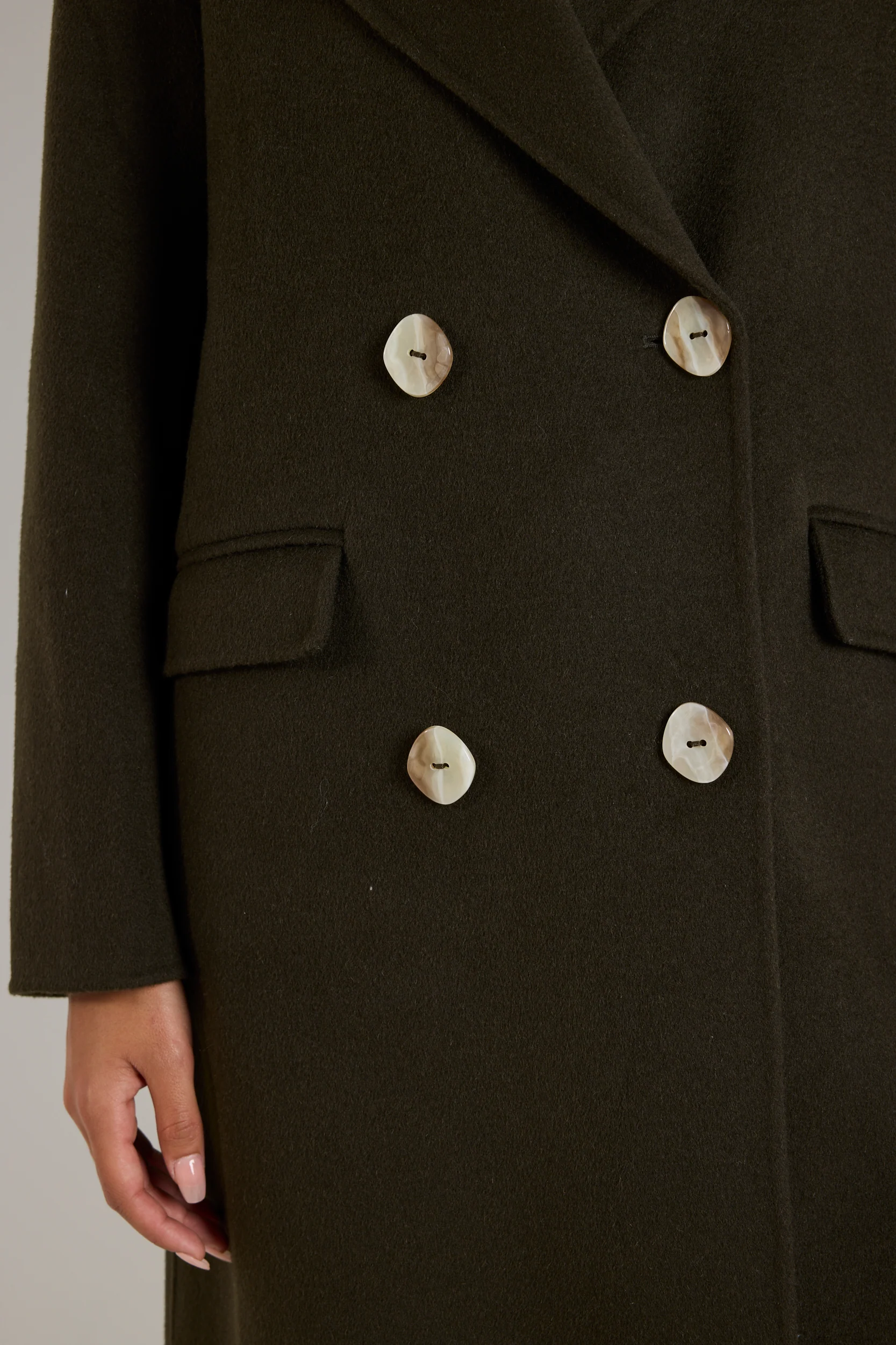Stockholm Khaki Wool Double Breasted Coat - Image 7