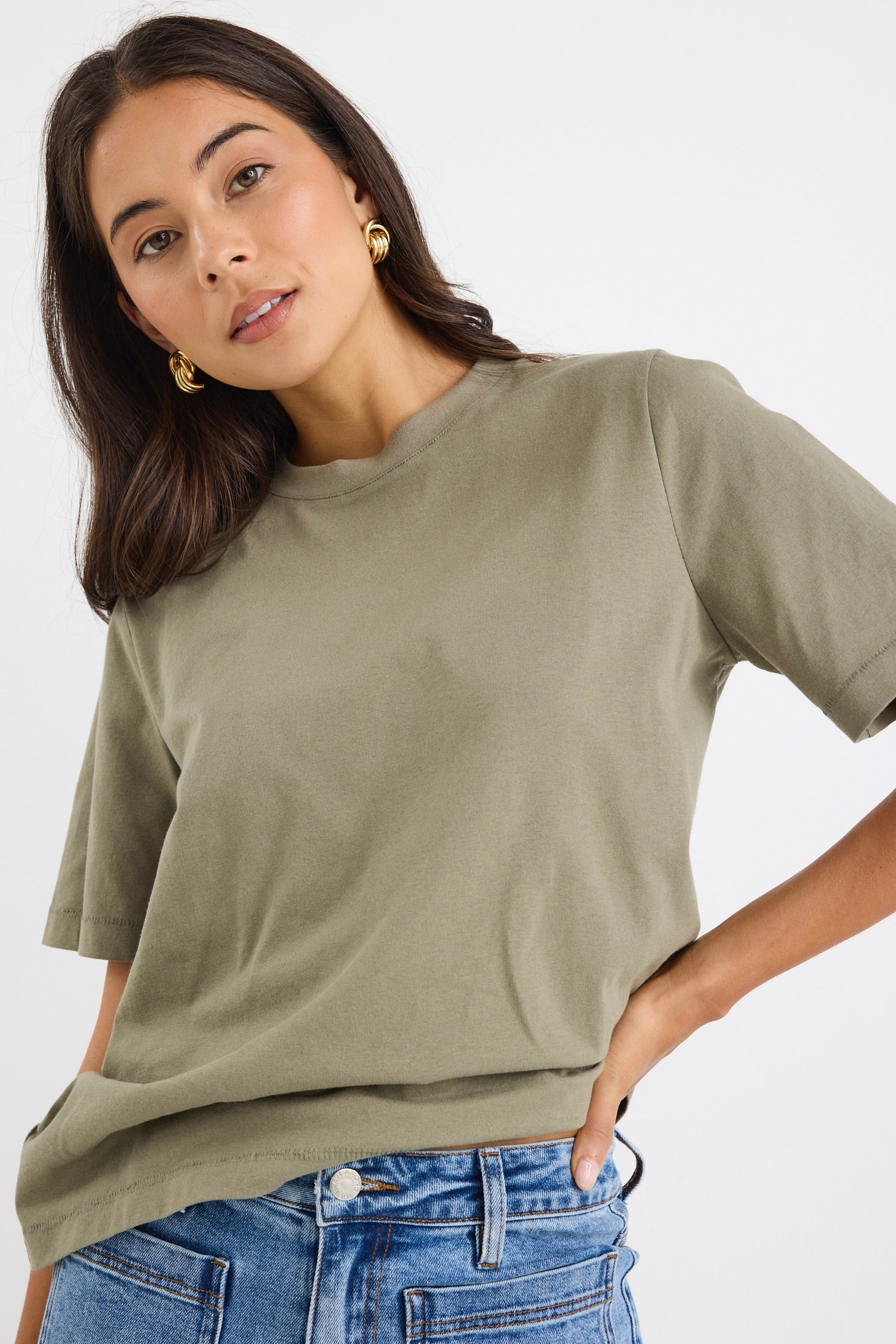 Street Khaki Crew Neck Short Sleeved Boxy SS Tee