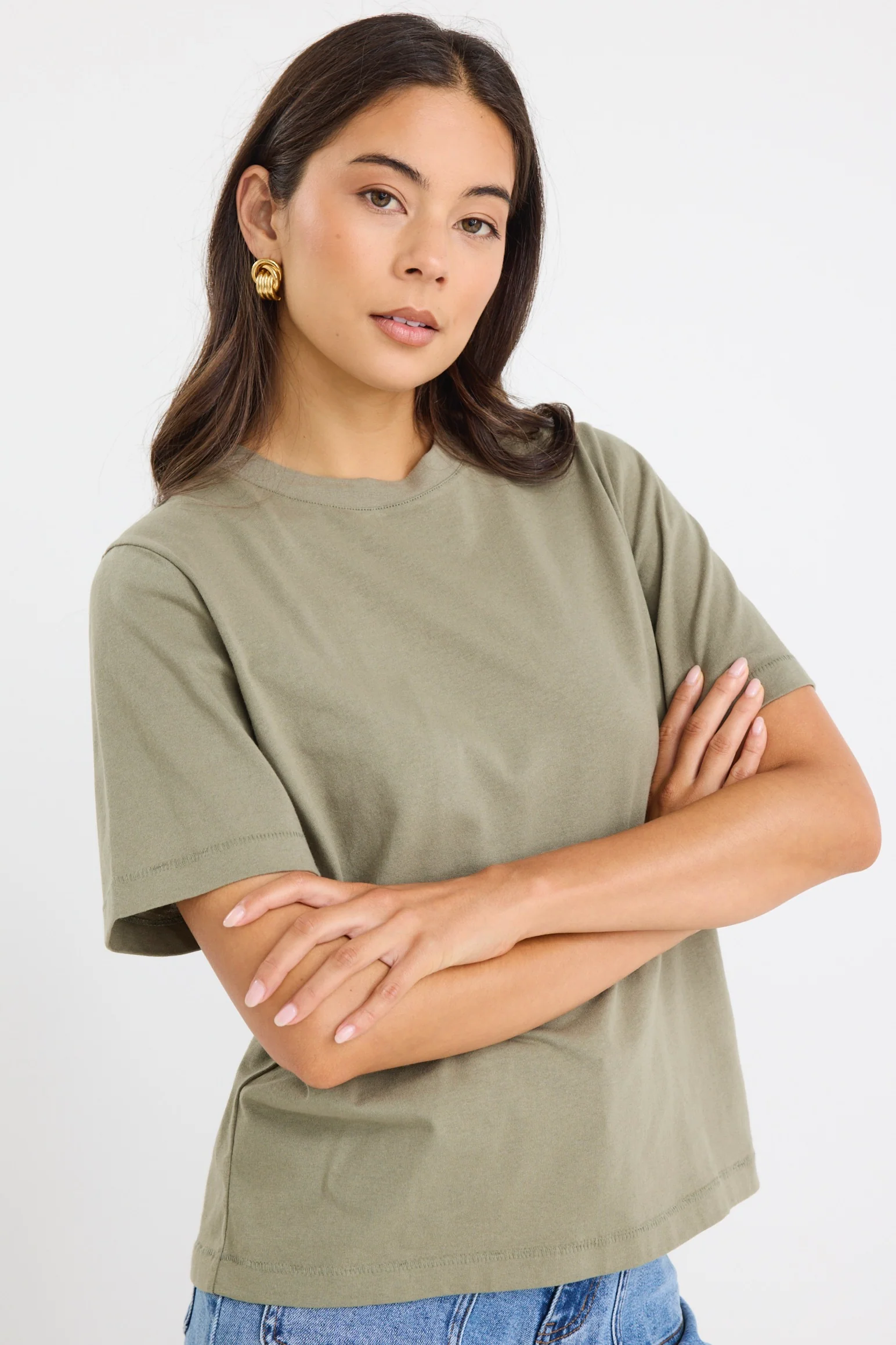 Street Khaki Crew Neck Short Sleeved Boxy SS Tee - Image 2