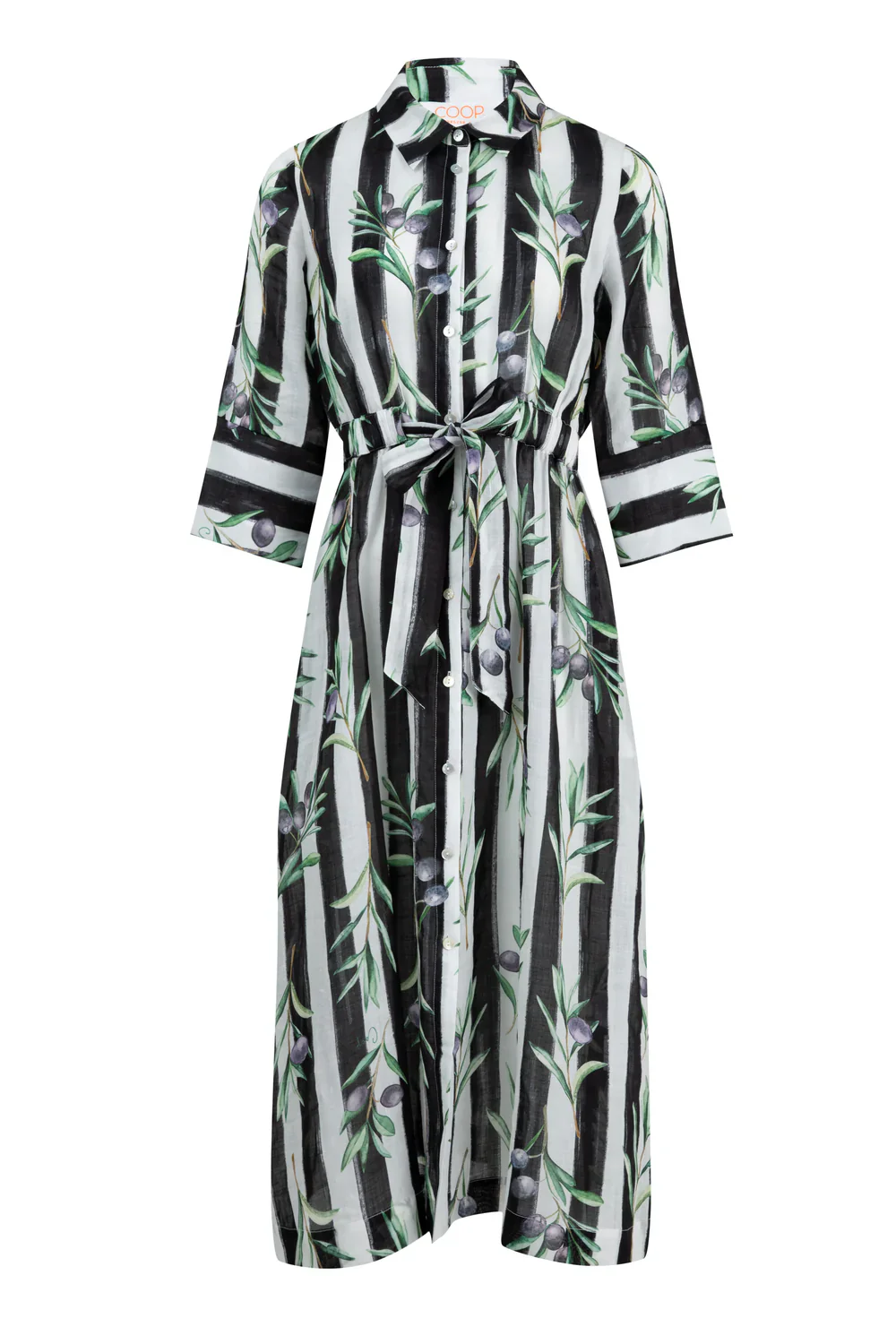 Stripe A Pose Black Striped Olive Print SS Midi Shirt Dress - Image 4