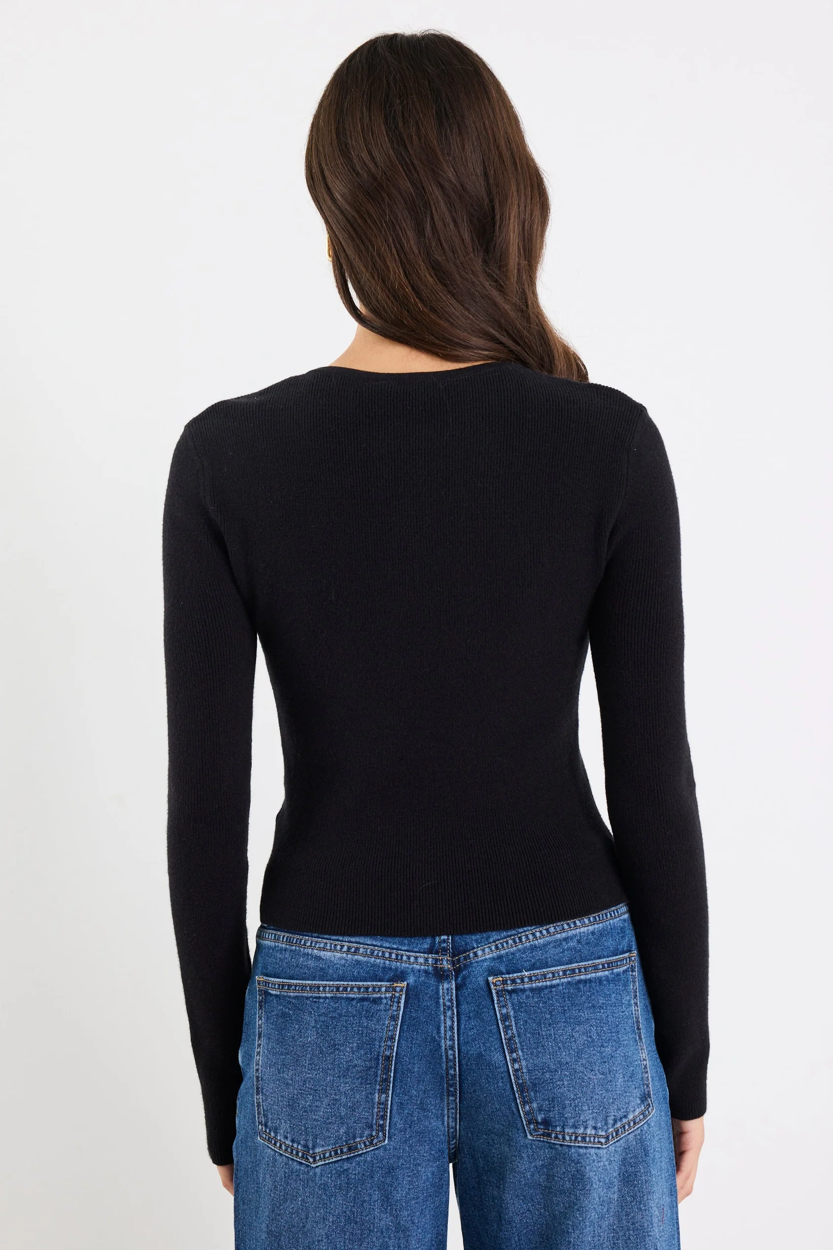 Suggestion Black Rib Knit Long Sleeve Top - Image 5